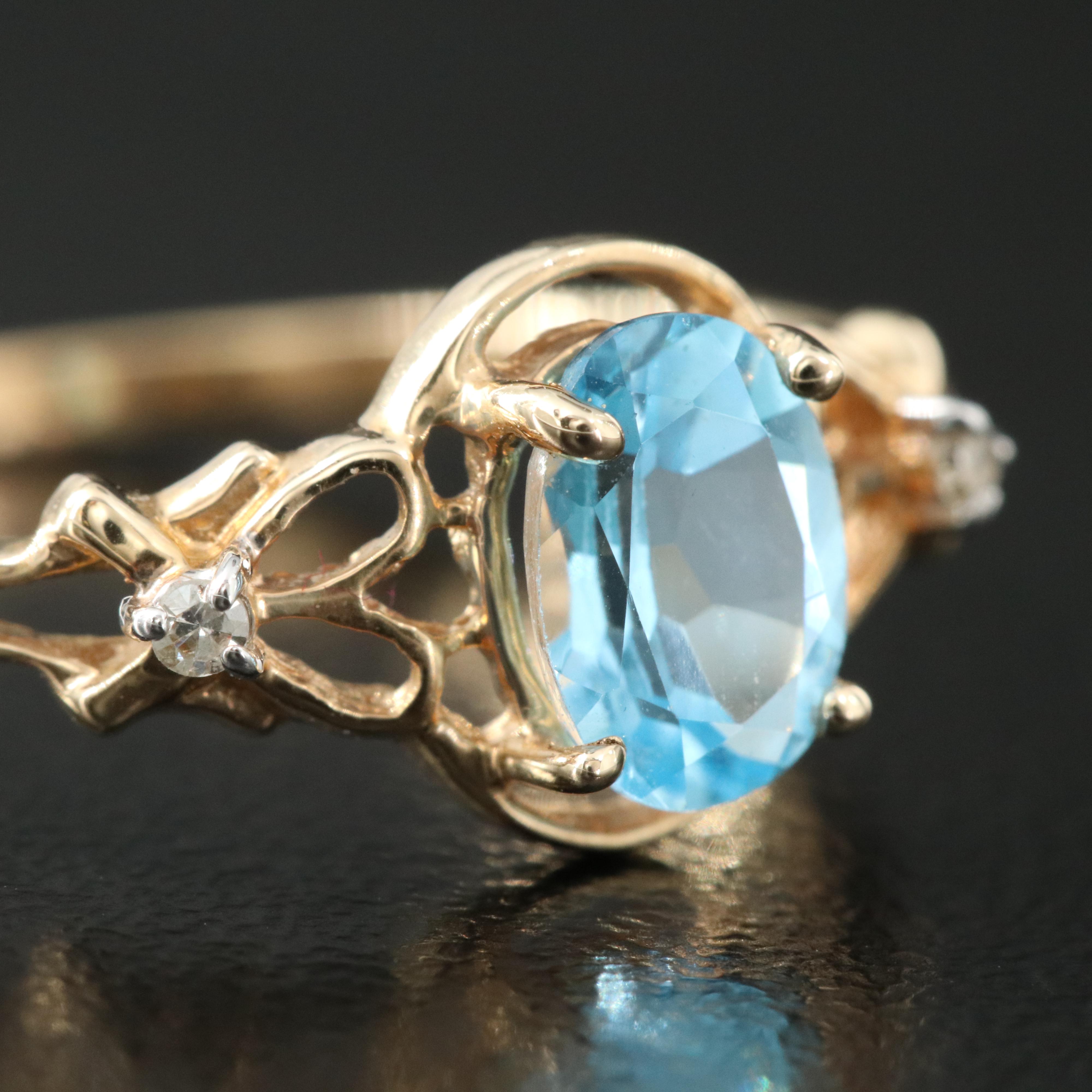14K Swiss Blue Topaz and Diamond Ring