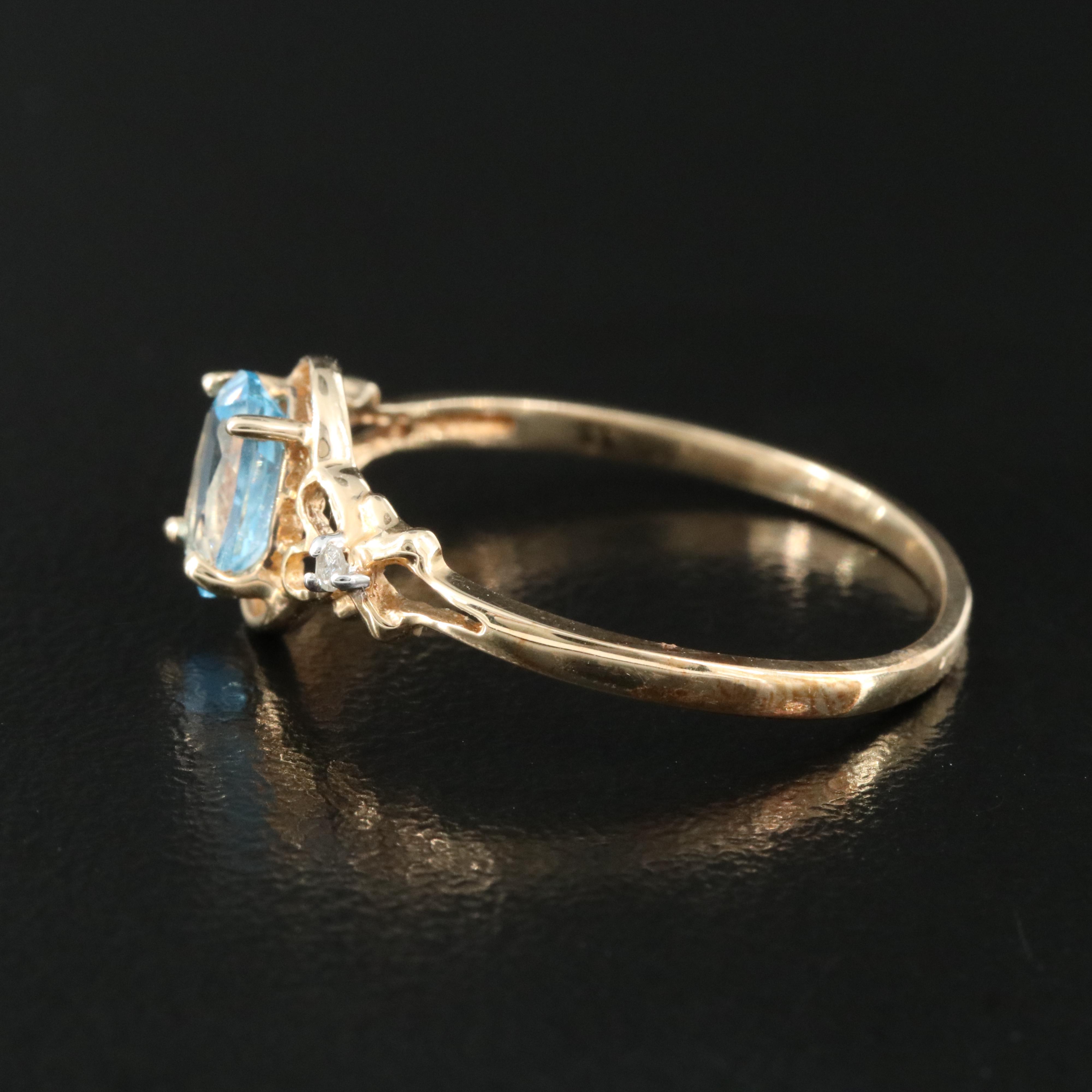 14K Swiss Blue Topaz and Diamond Ring
