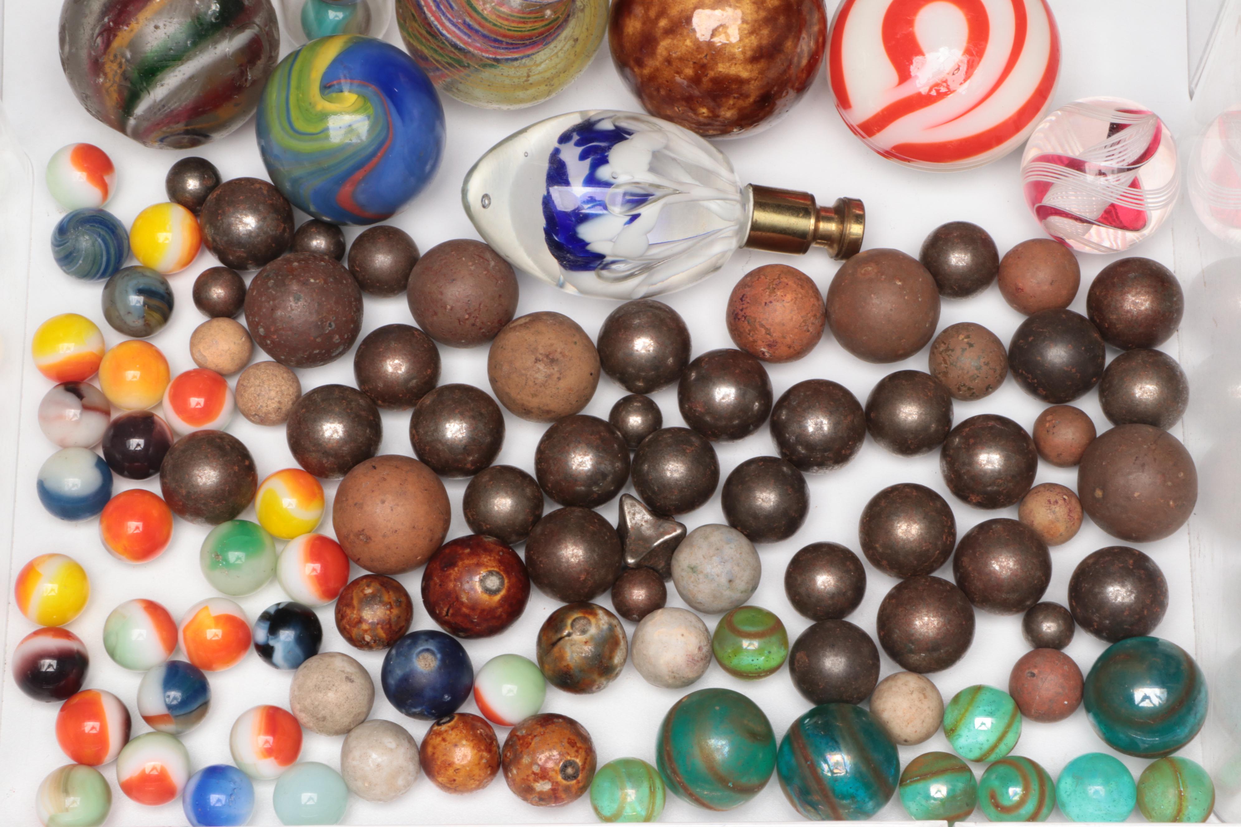 Clay Benningtons, Milkies, Onionskin, Ironies, Shooters & More Marbles, Finials