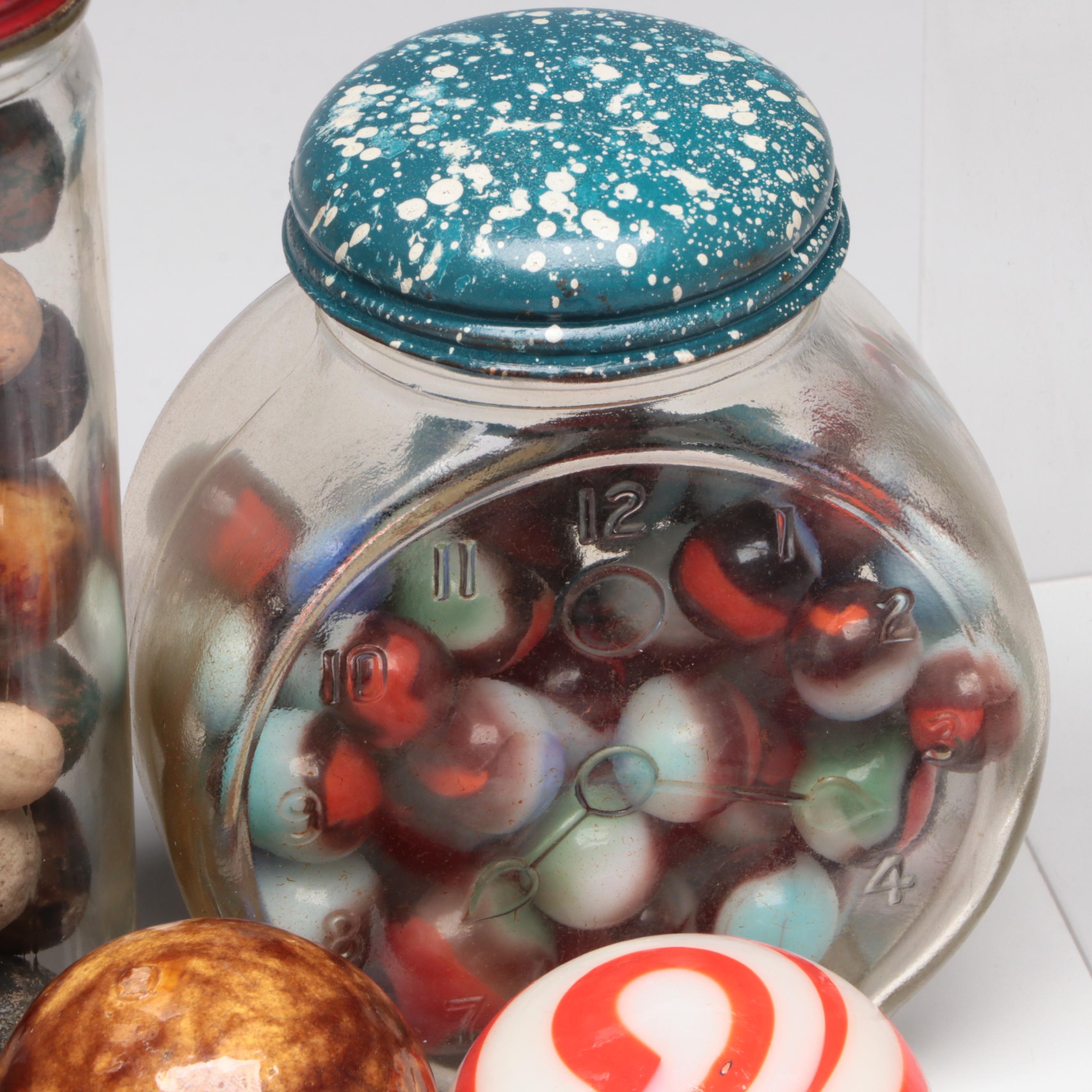 Clay Benningtons, Milkies, Onionskin, Ironies, Shooters & More Marbles, Finials