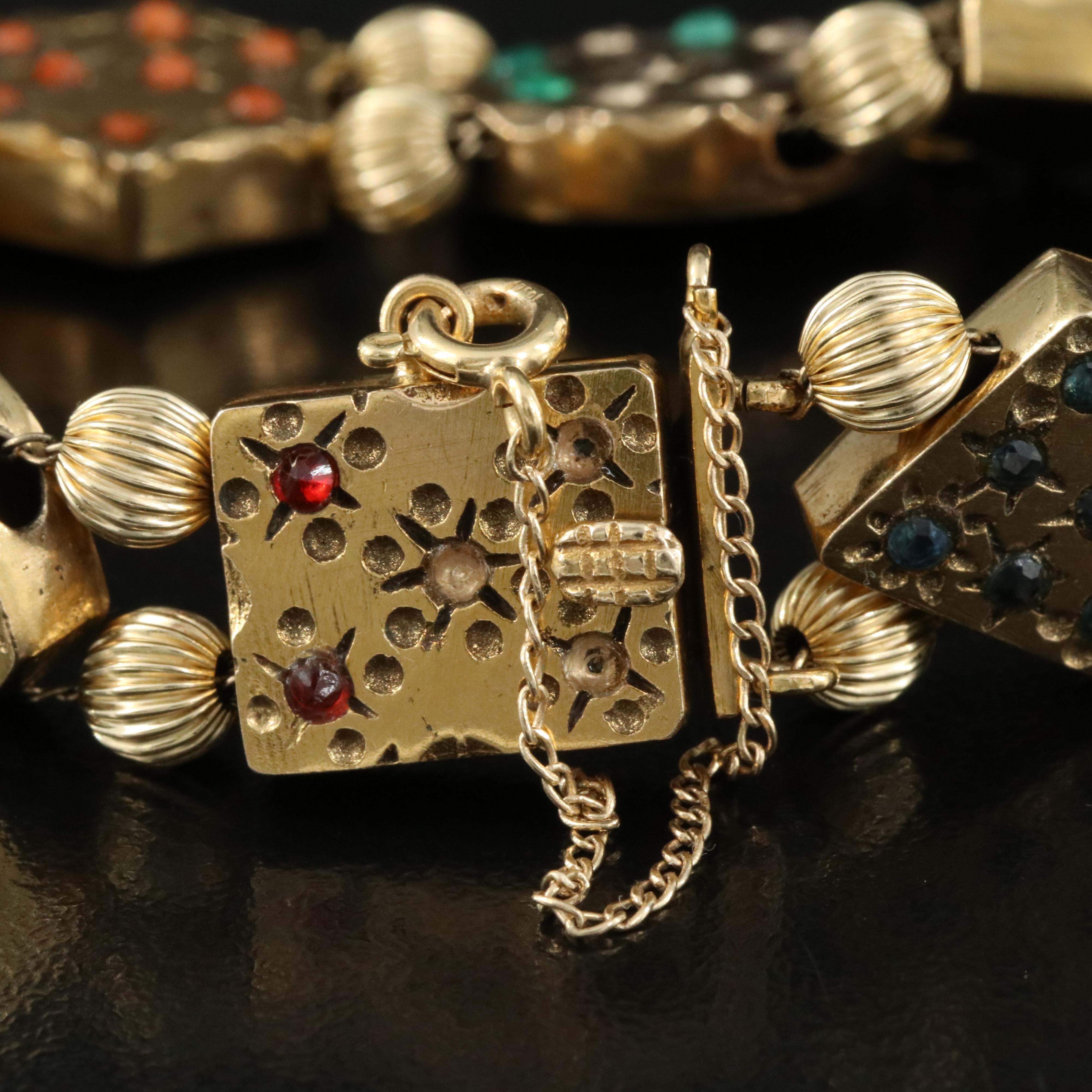 Victorial Revival 14K Slide Charm Bracelet with Multiple Gemstones