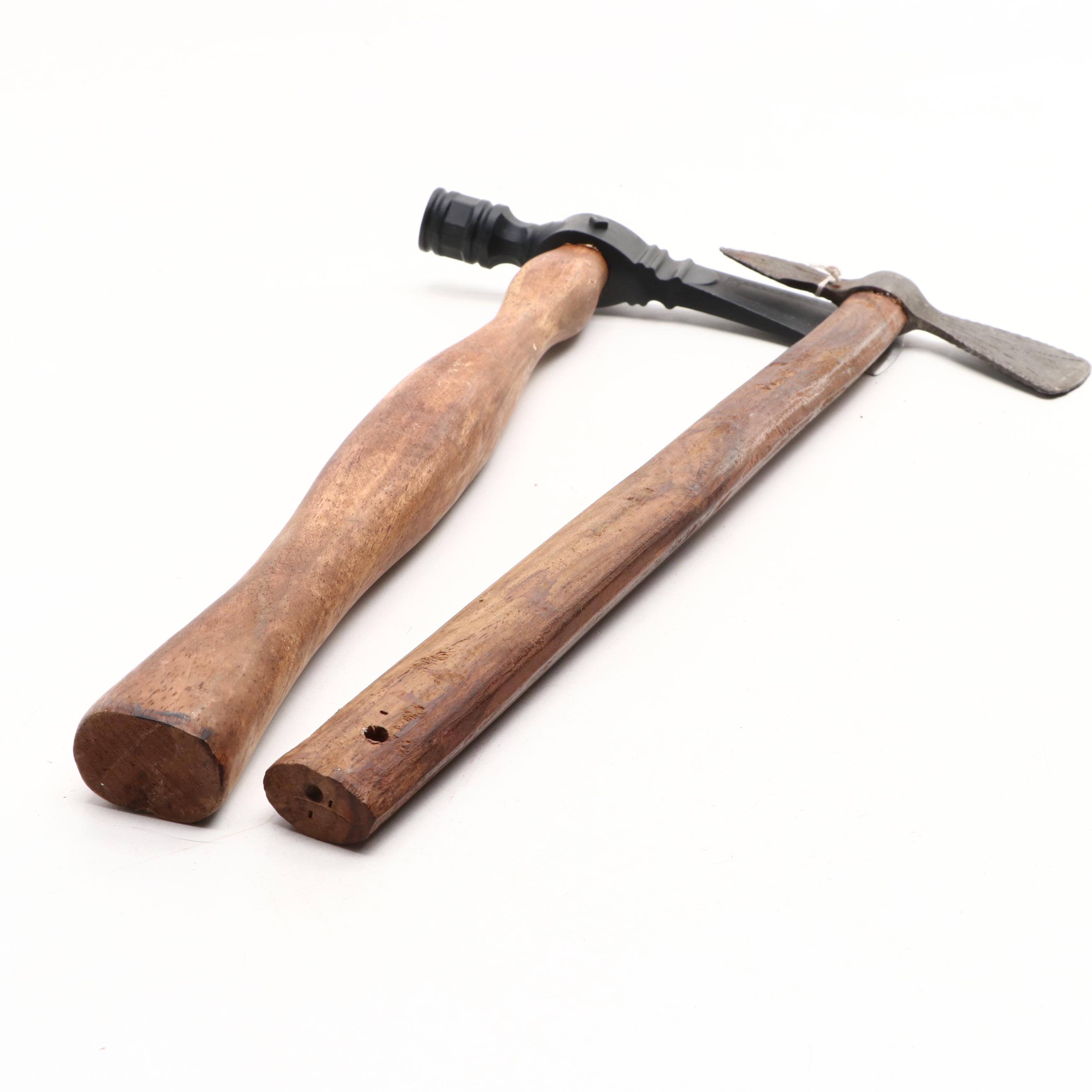 Native American Style Wood and Metal Tomahawk Axes and Carved Bone Bow