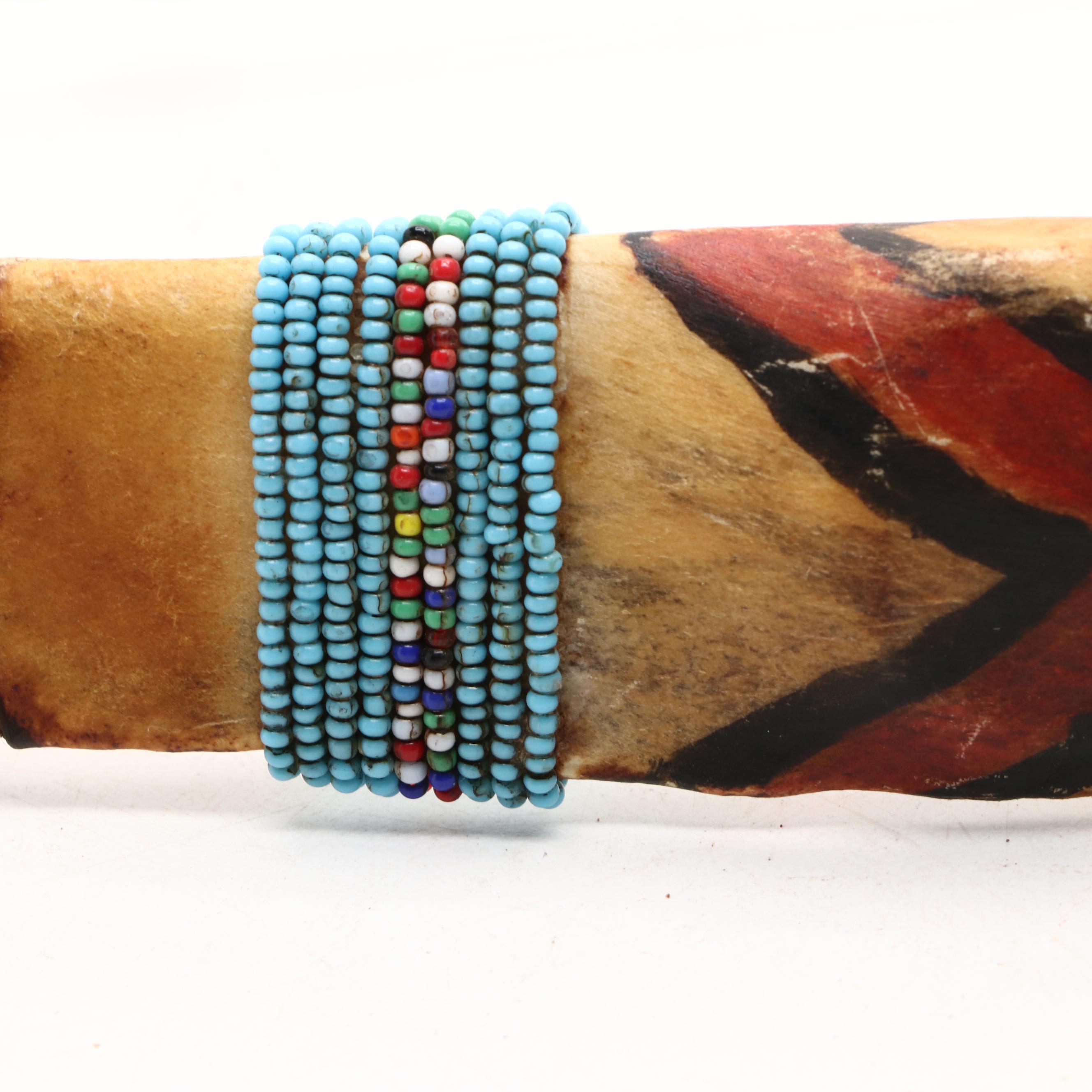 Native American Style Wood and Metal Tomahawk Axes and Carved Bone Bow