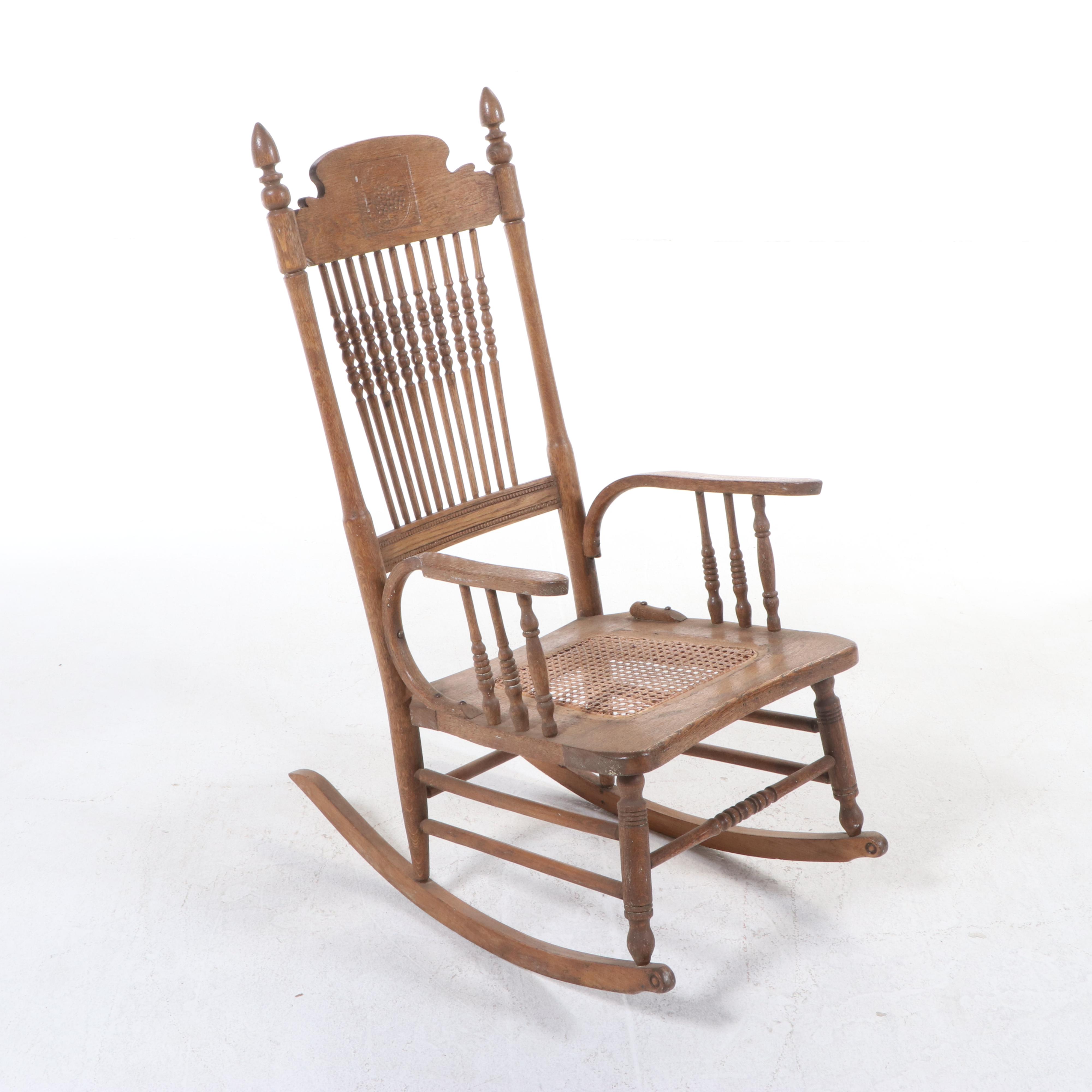 Late Victorian Press-Decorated and Spindle-Back Oak Rocker, circa 1900