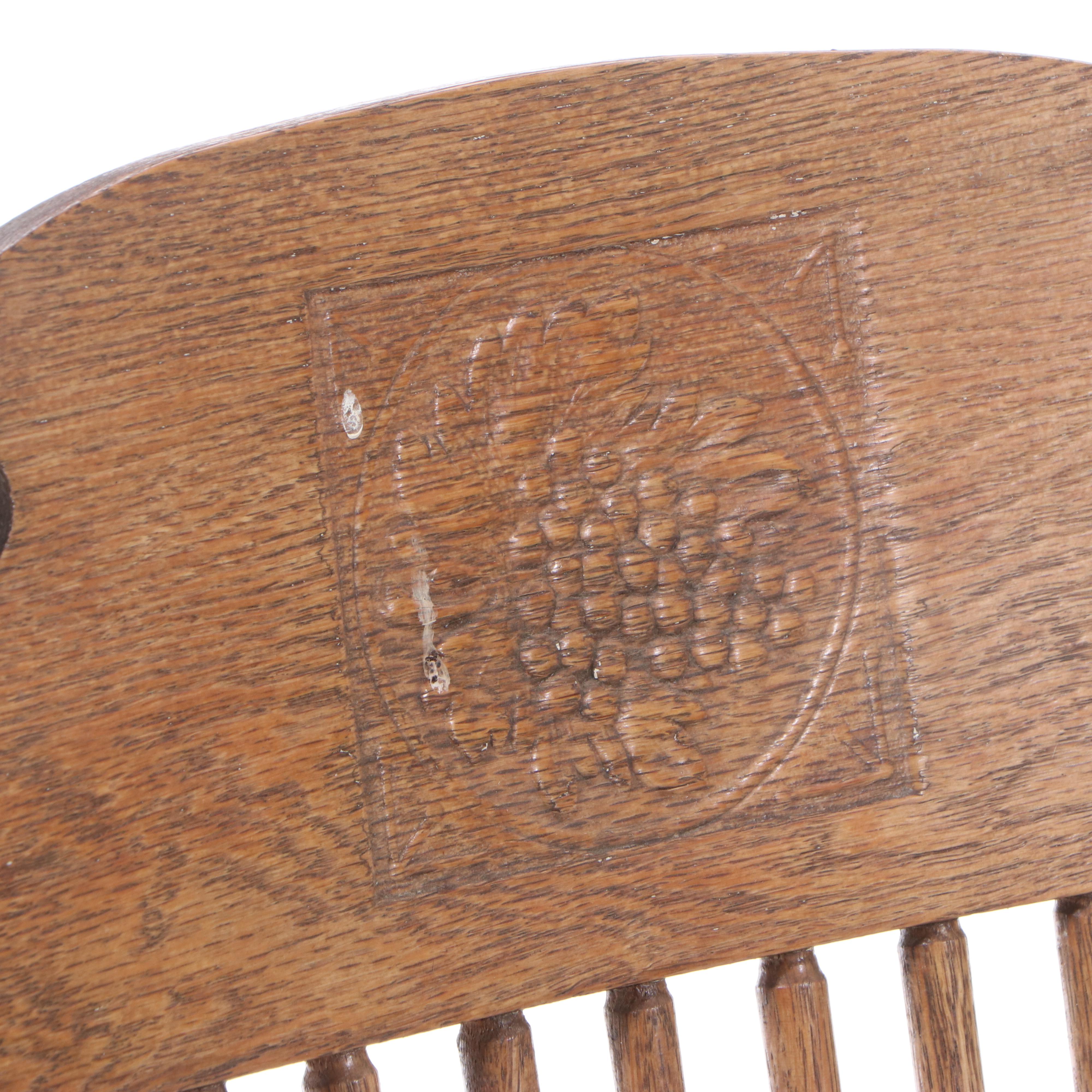 Late Victorian Press-Decorated and Spindle-Back Oak Rocker, circa 1900