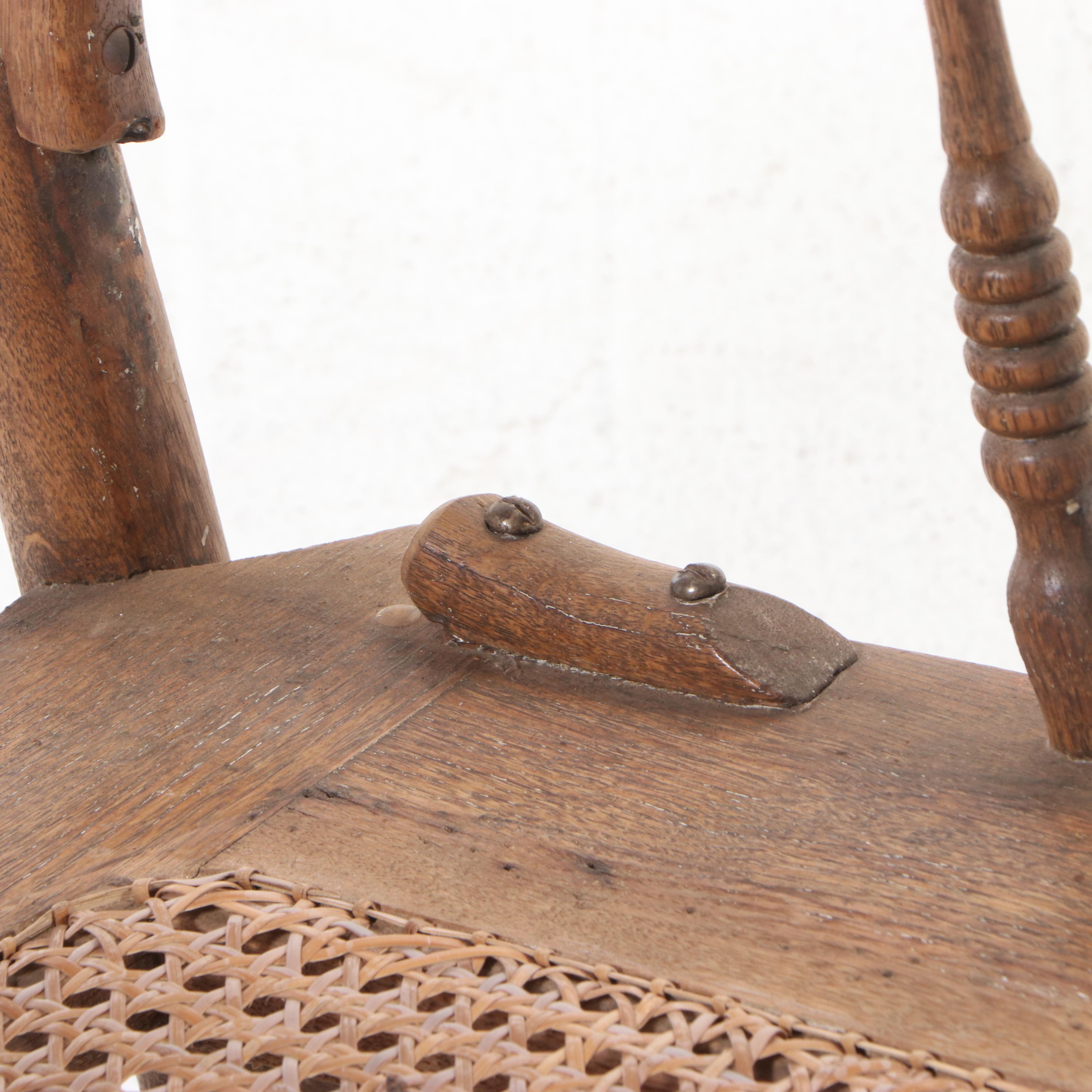 Late Victorian Press-Decorated and Spindle-Back Oak Rocker, circa 1900