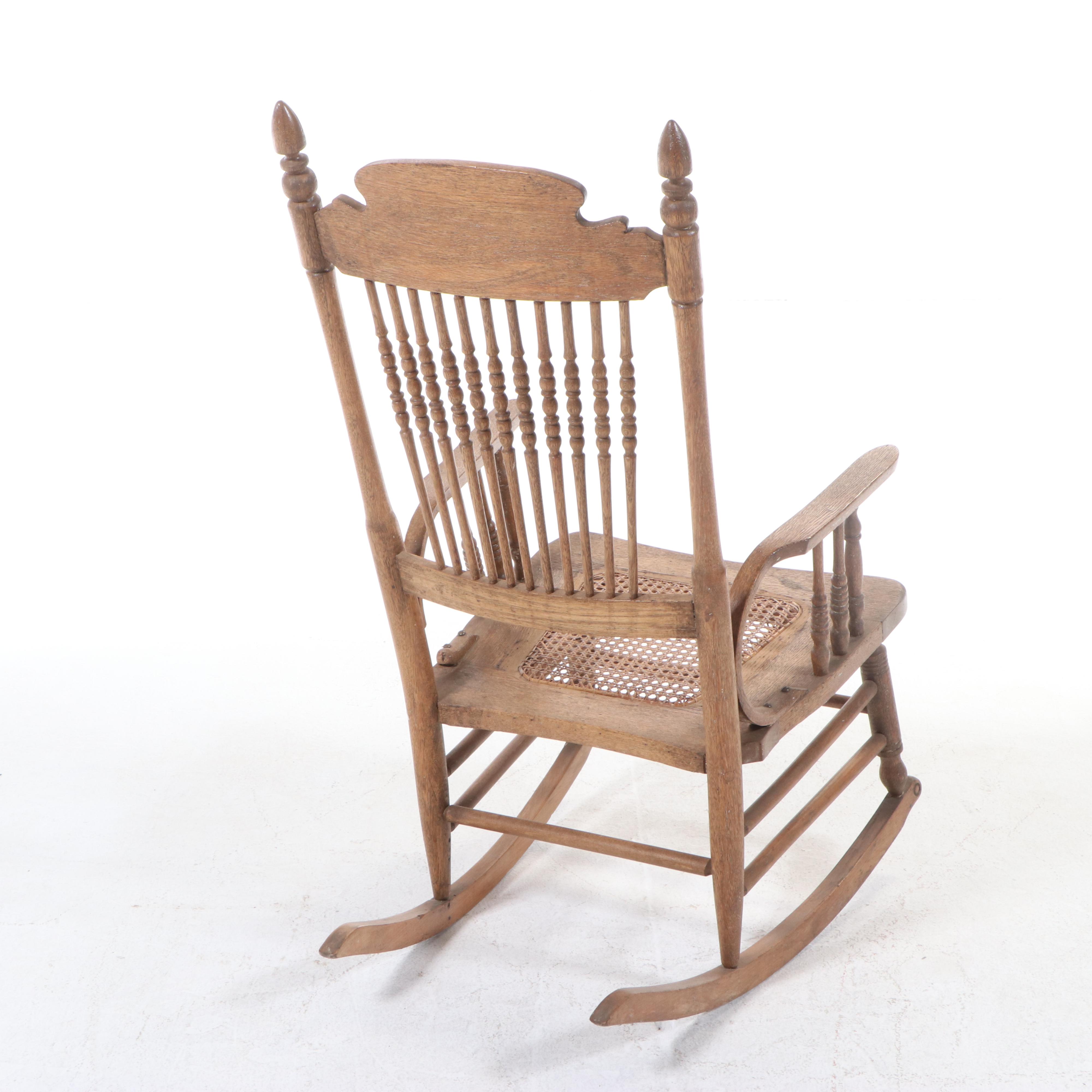 Late Victorian Press-Decorated and Spindle-Back Oak Rocker, circa 1900