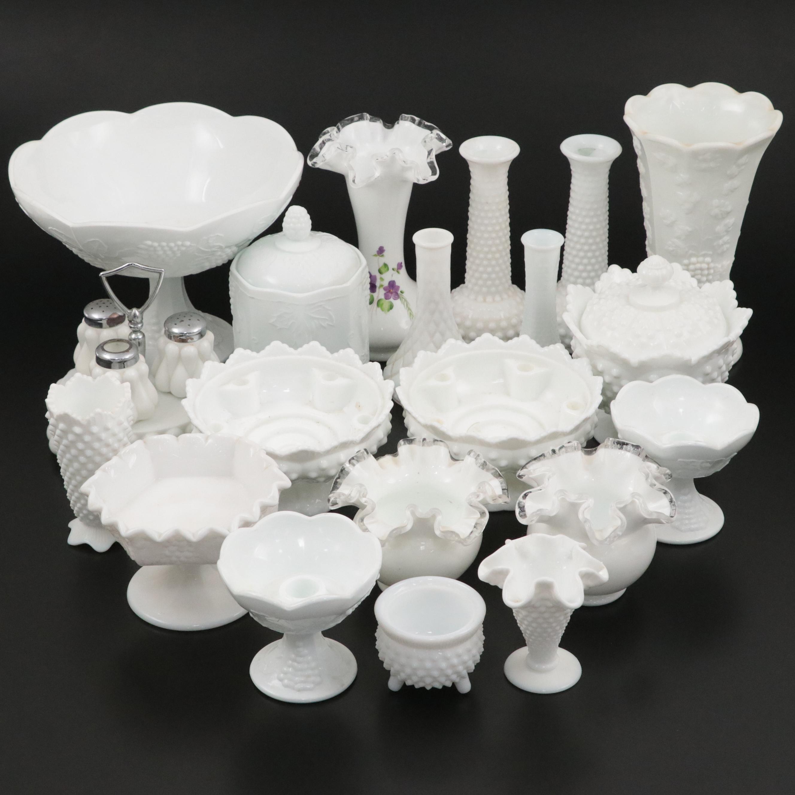 Fenton "Hobnail Milk Glass" and Other Milk Glass Table Accessories