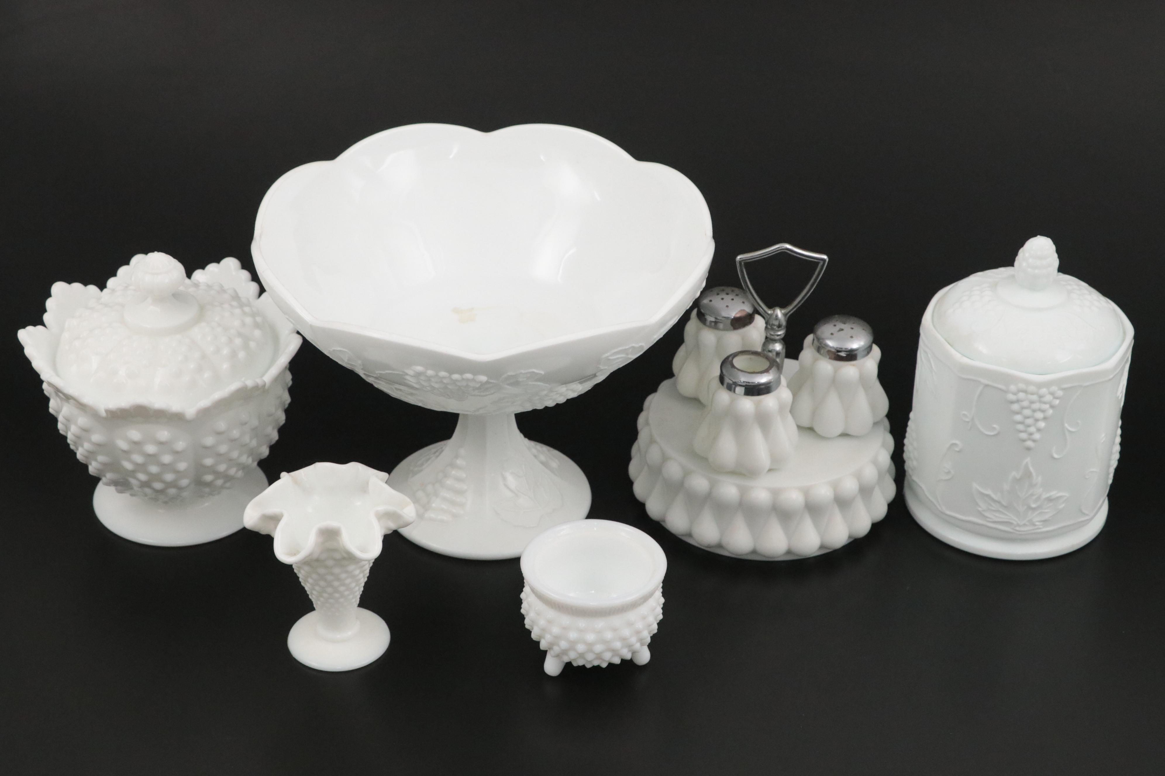 Fenton "Hobnail Milk Glass" and Other Milk Glass Table Accessories