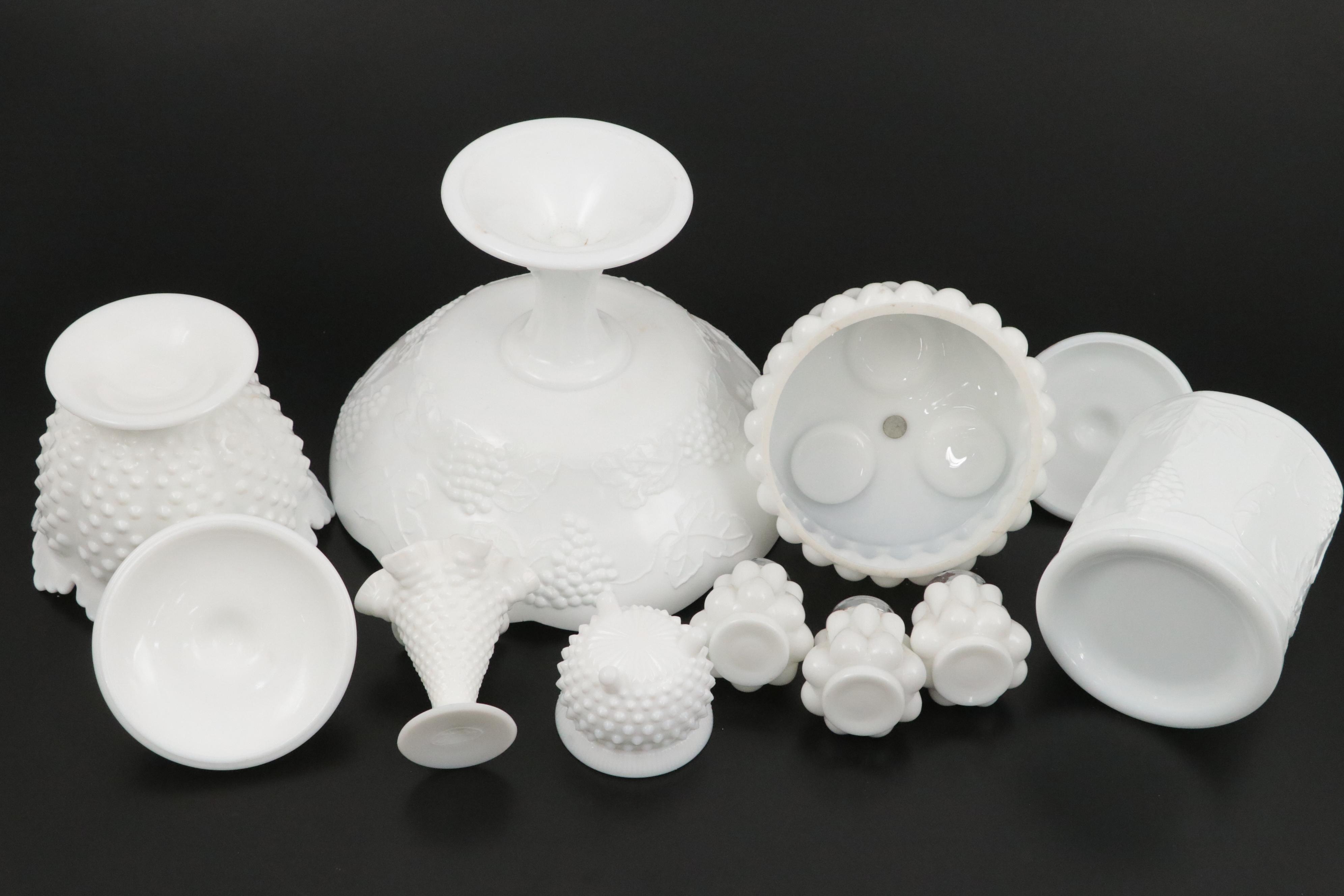 Fenton "Hobnail Milk Glass" and Other Milk Glass Table Accessories