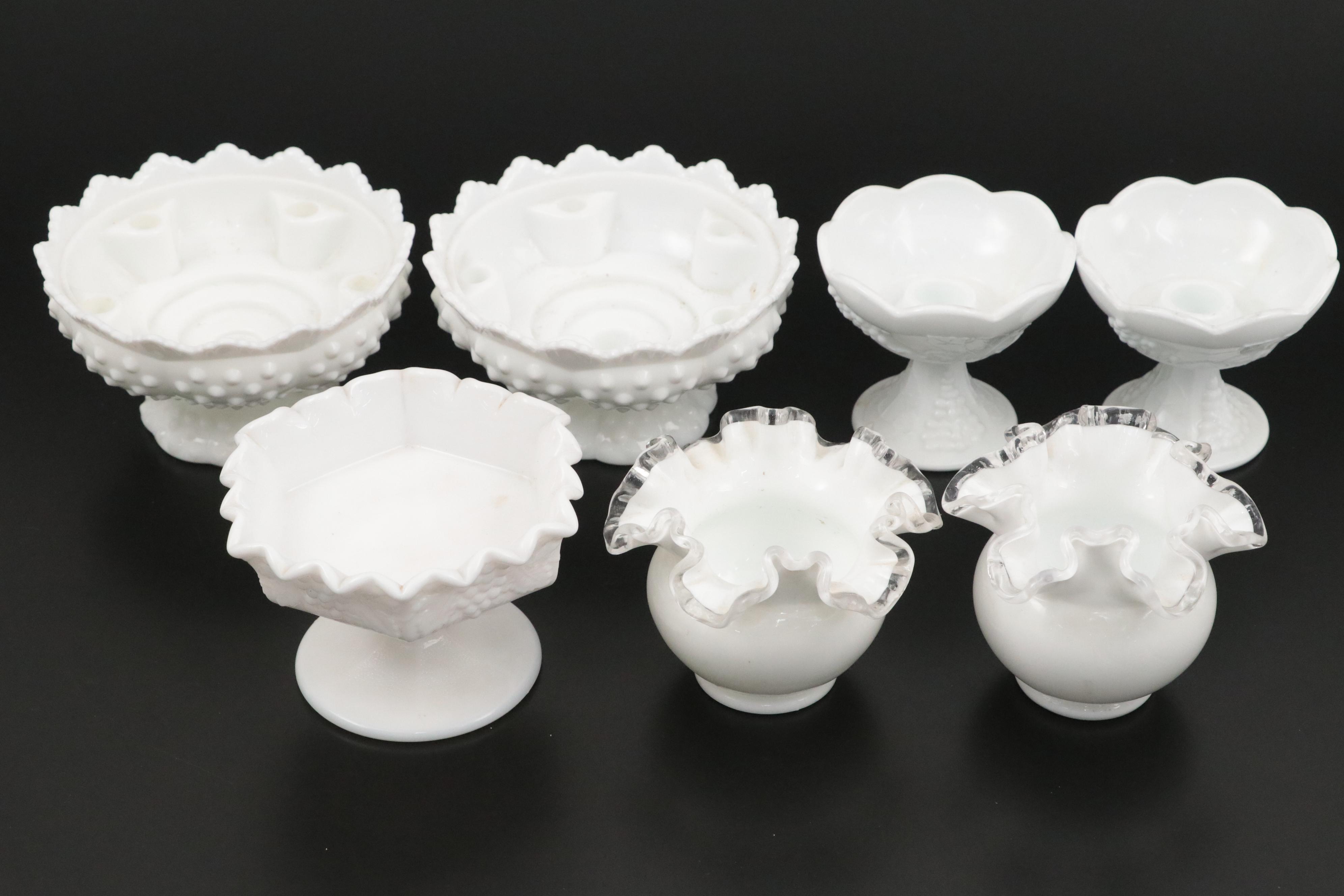 Fenton "Hobnail Milk Glass" and Other Milk Glass Table Accessories