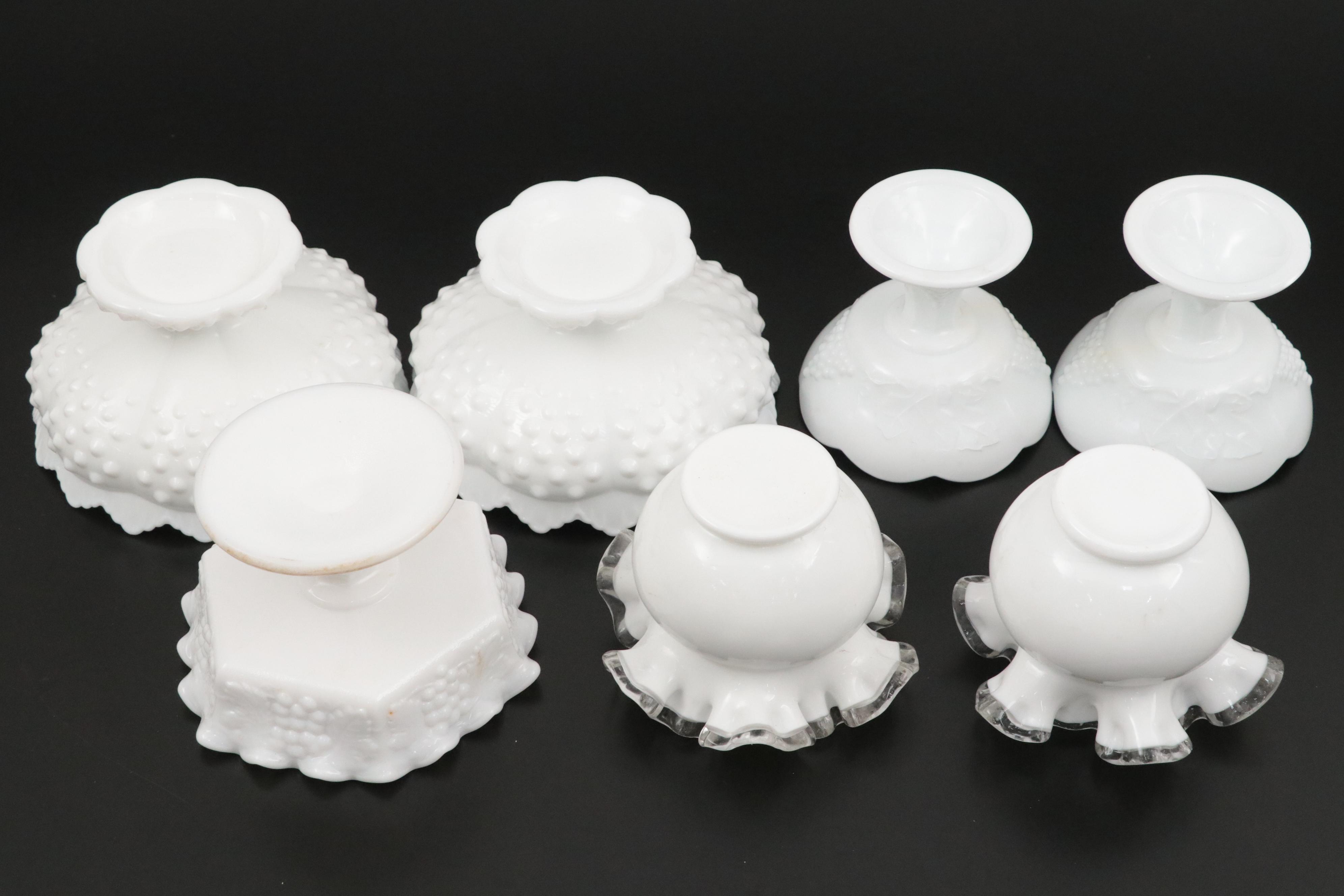 Fenton "Hobnail Milk Glass" and Other Milk Glass Table Accessories