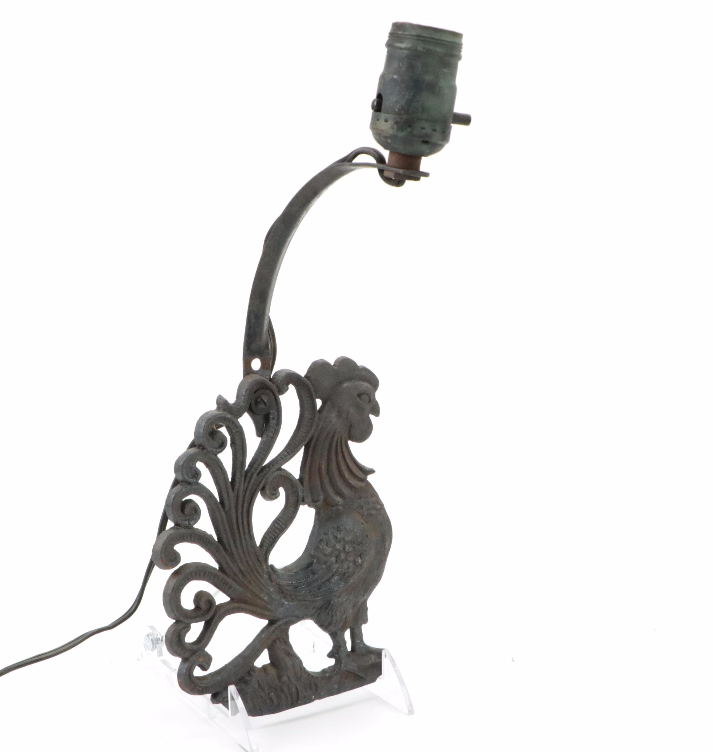 Cast Iron Electrical Rooster Wall Sconce, Frosted Glass Lamp Shades and Oil Lamp