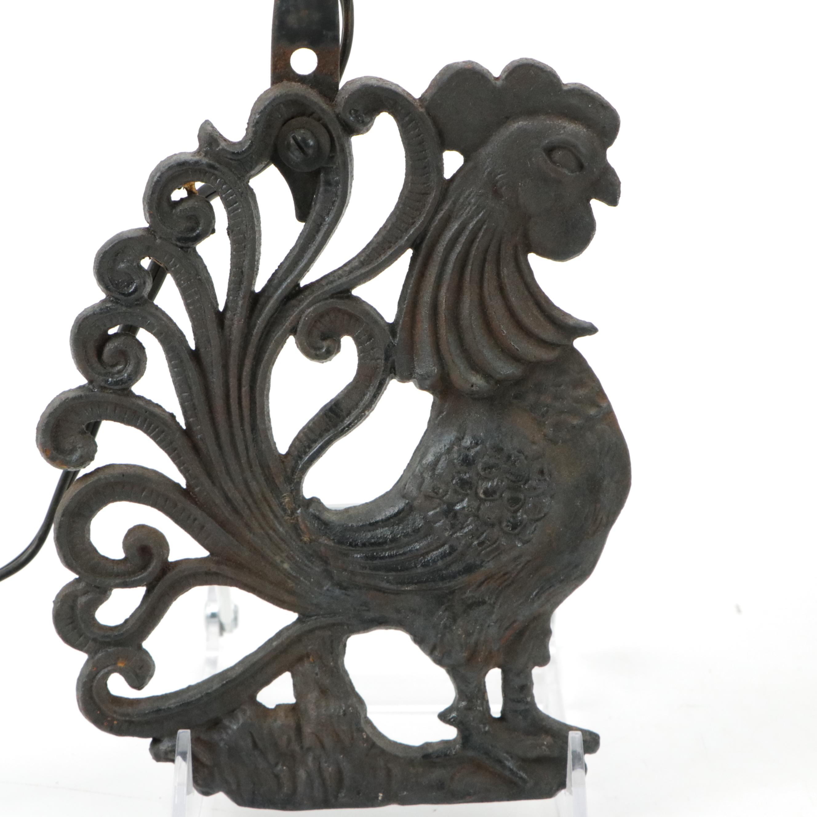 Cast Iron Electrical Rooster Wall Sconce, Frosted Glass Lamp Shades and Oil Lamp