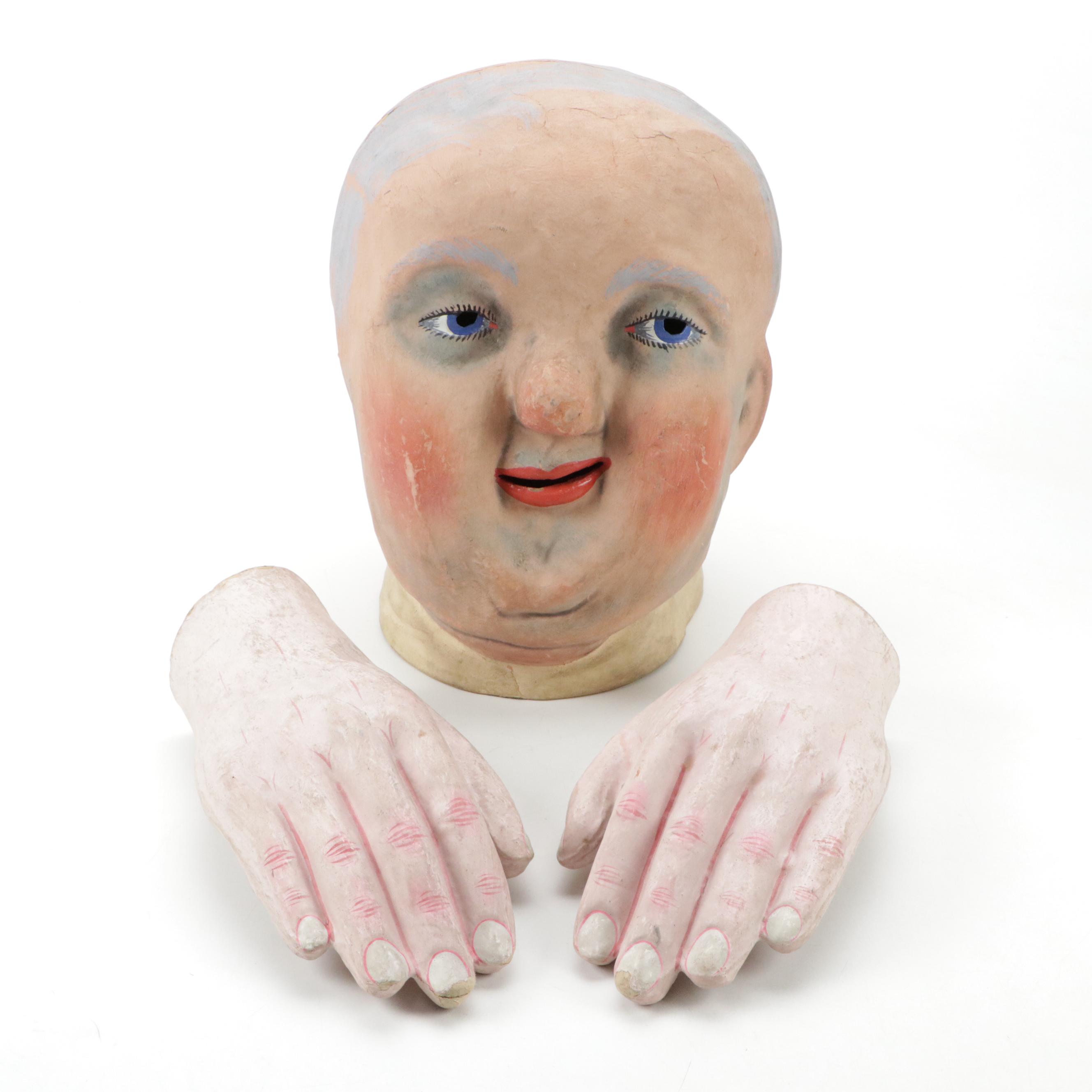 German Handcrafted Papier-Mâché Wearable Full Head Mask and Hands