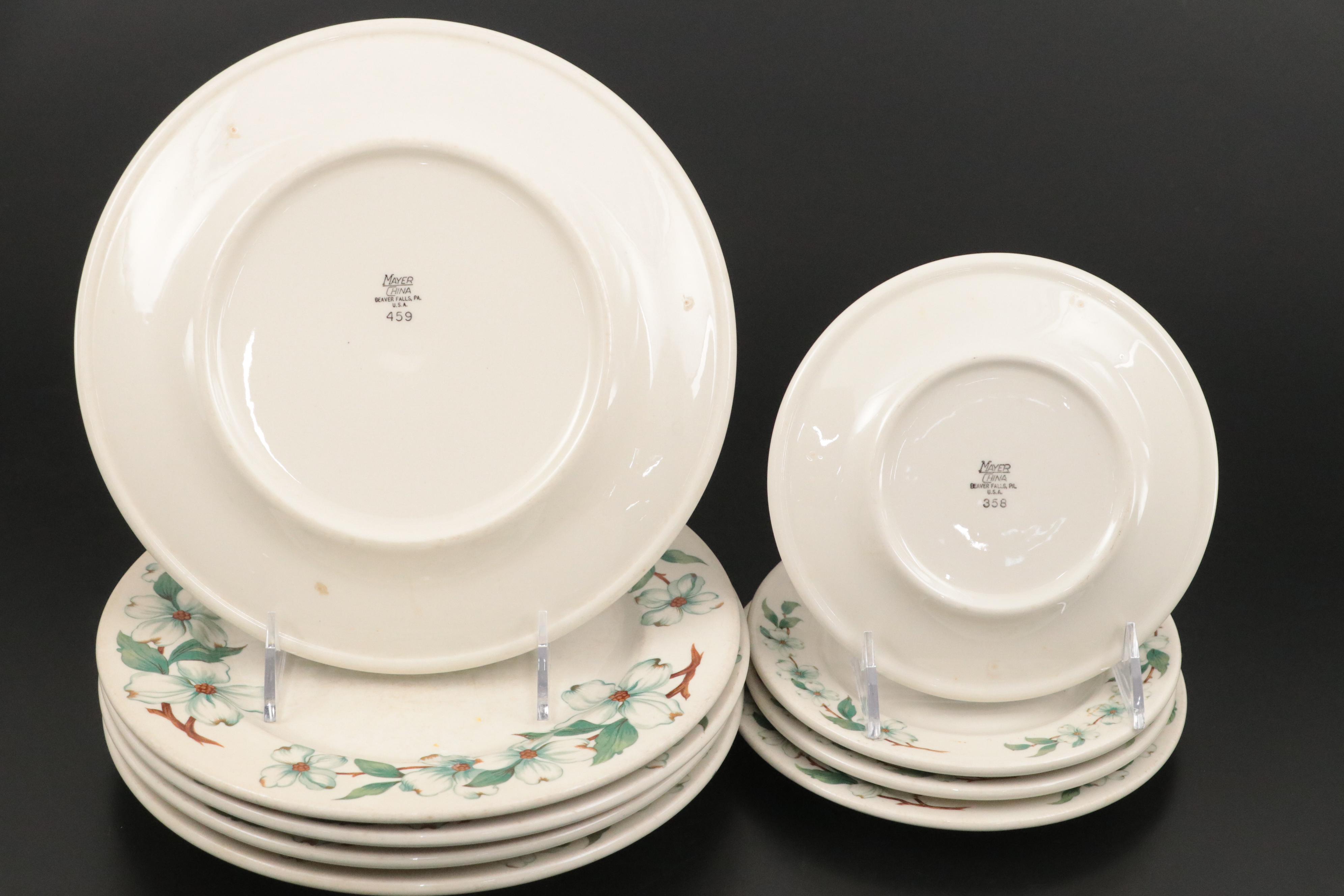 Mayer "Monticello" Ceramic Plates with Porcelain Soup Bowls and Dishes