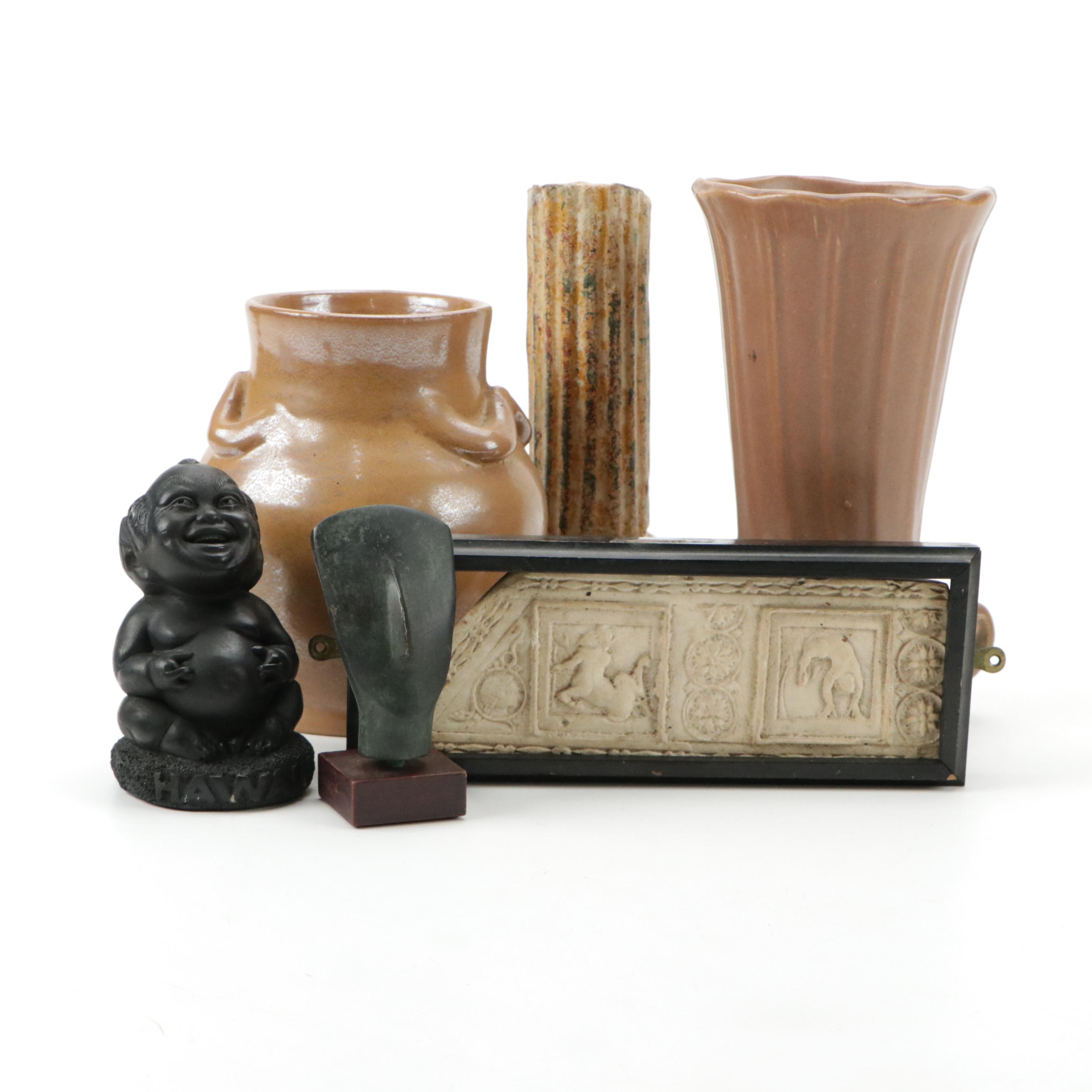 McCoy Art Pottery Cornucopia Vase with Other Ceramic and Metal Décor