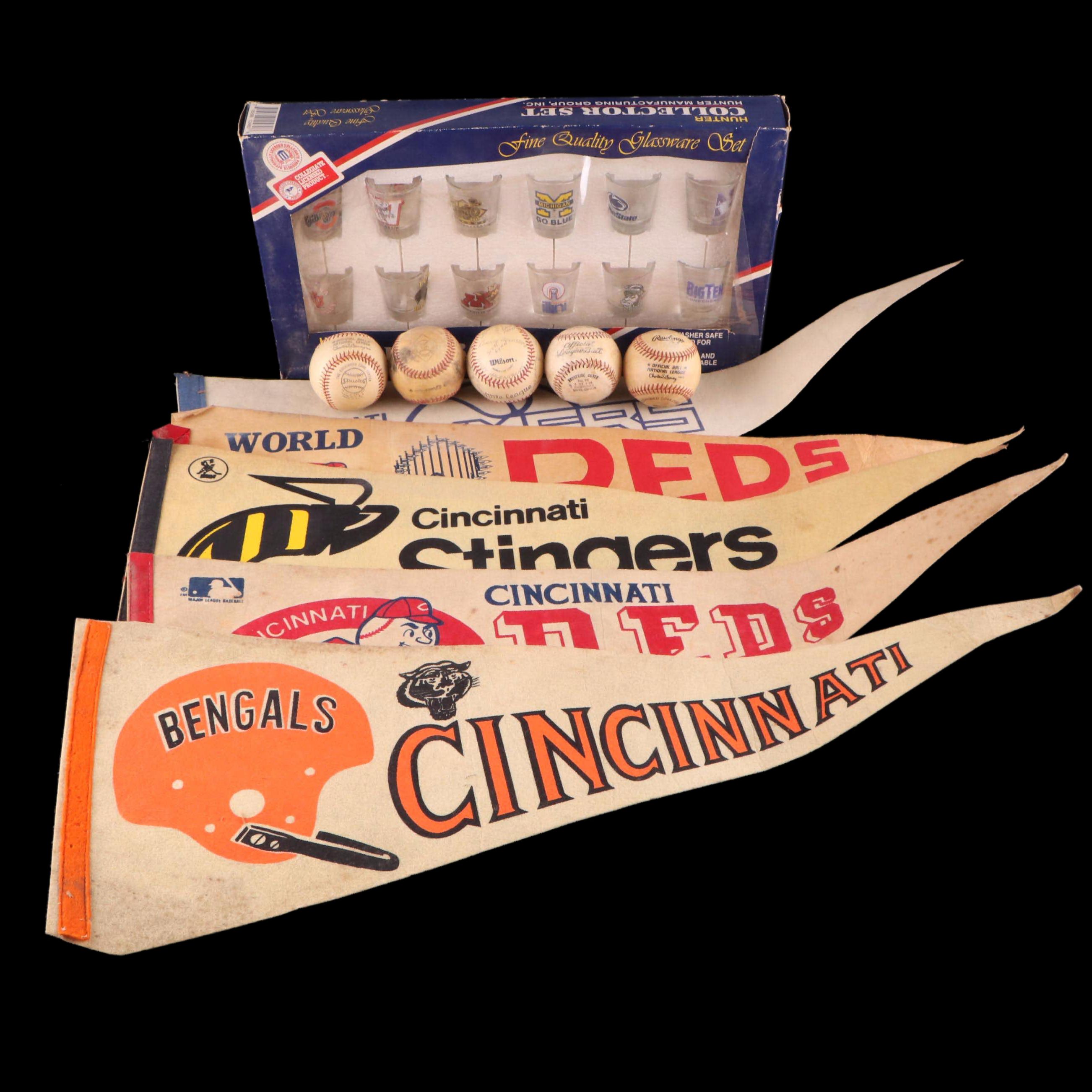 Cincinnati Bengals and Reds Pennants with Big 10 Shot Glasses and More