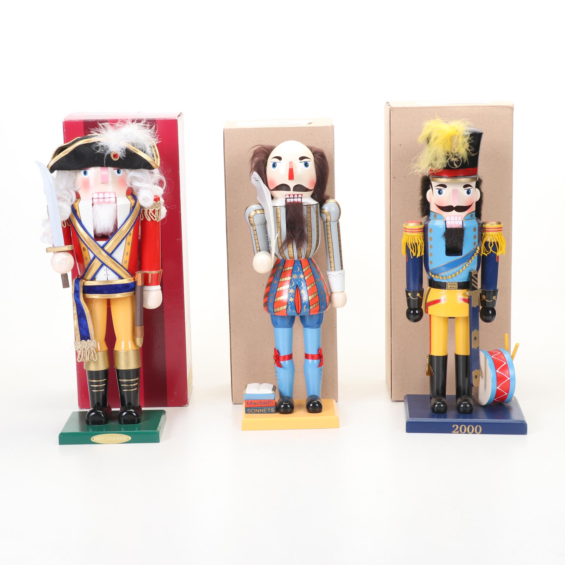 Three Bombay Co. Wooden Nutcrackers Featuring "Shakespeare"
