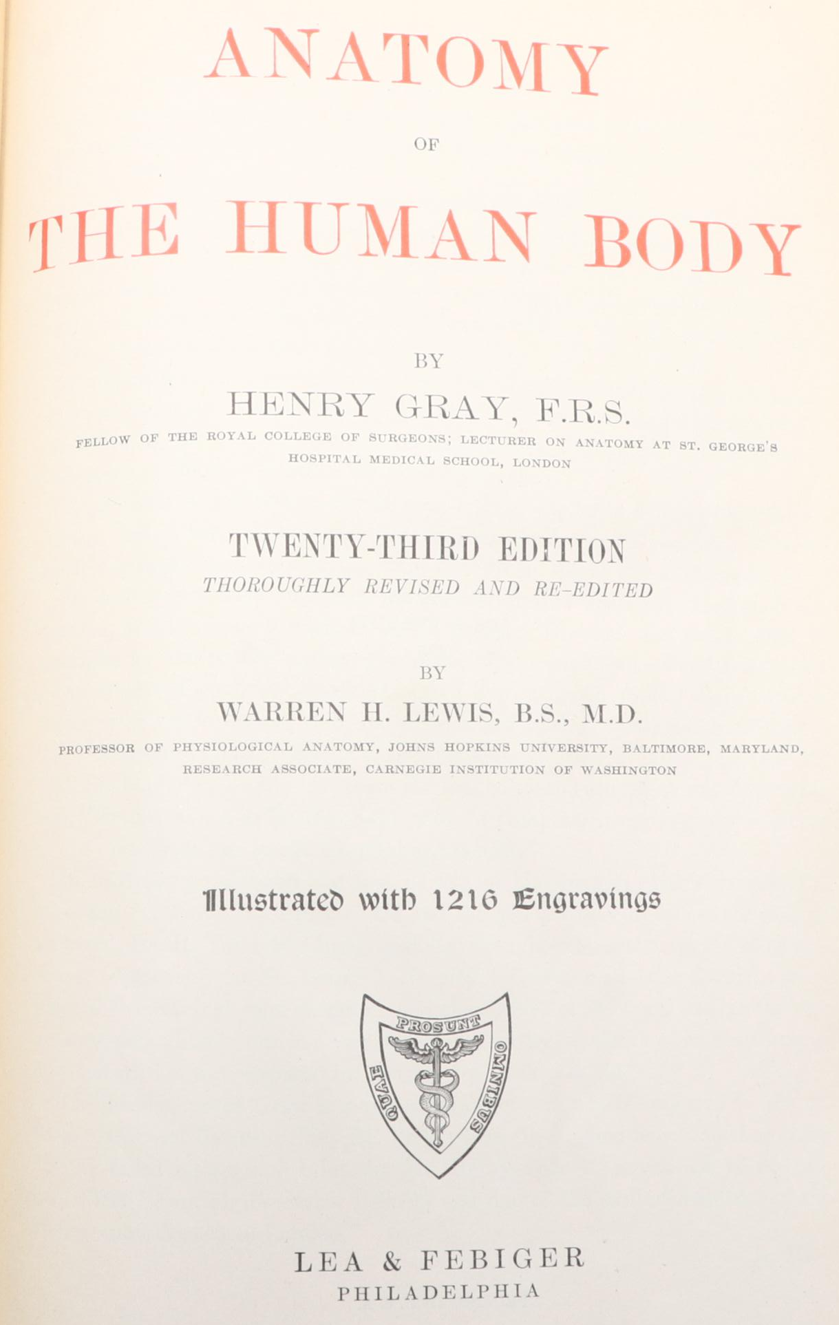 Illustrated "Anatomy of the Human Body" by Henry Gray, 1936