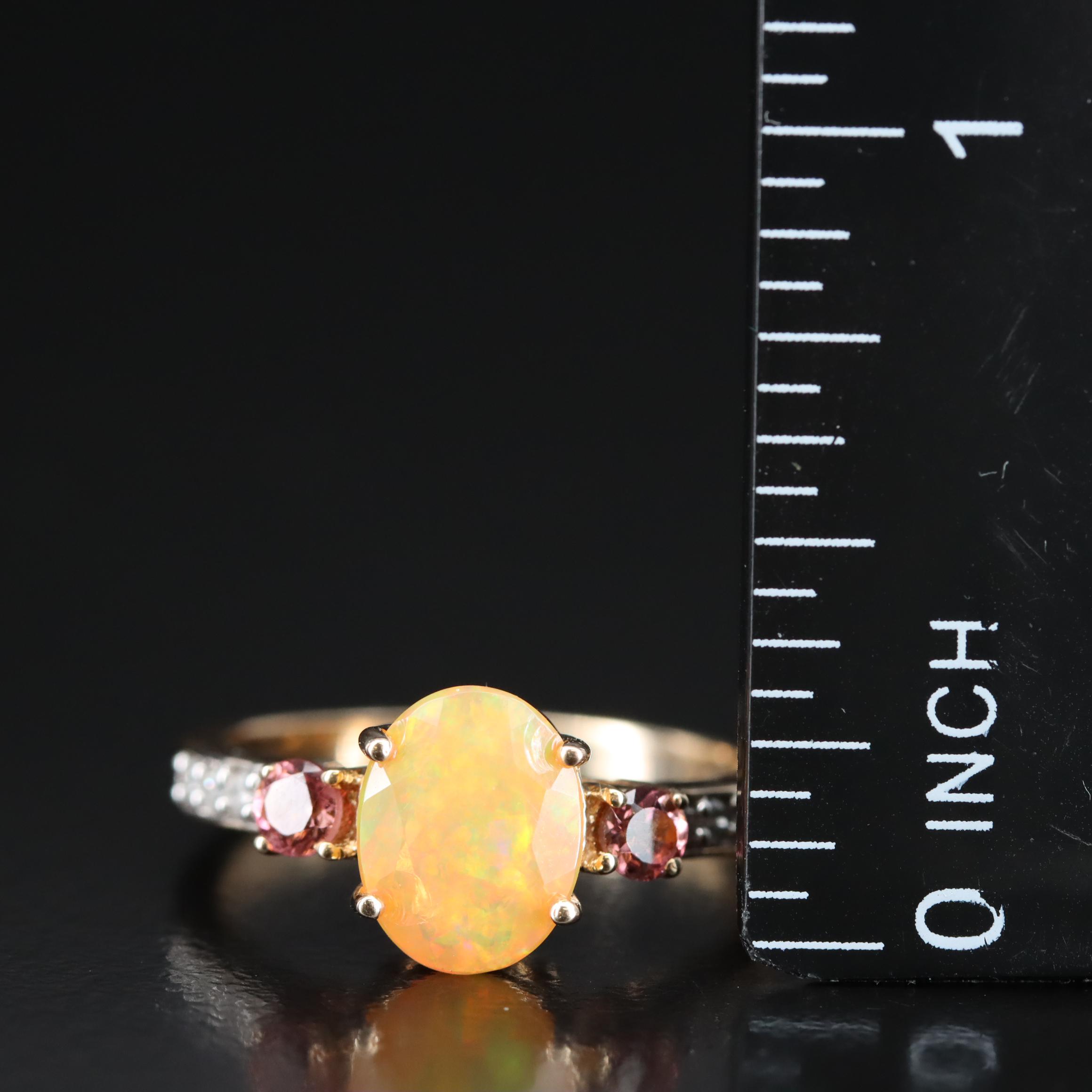 10K Opal, Tourmaline and Diamond Ring