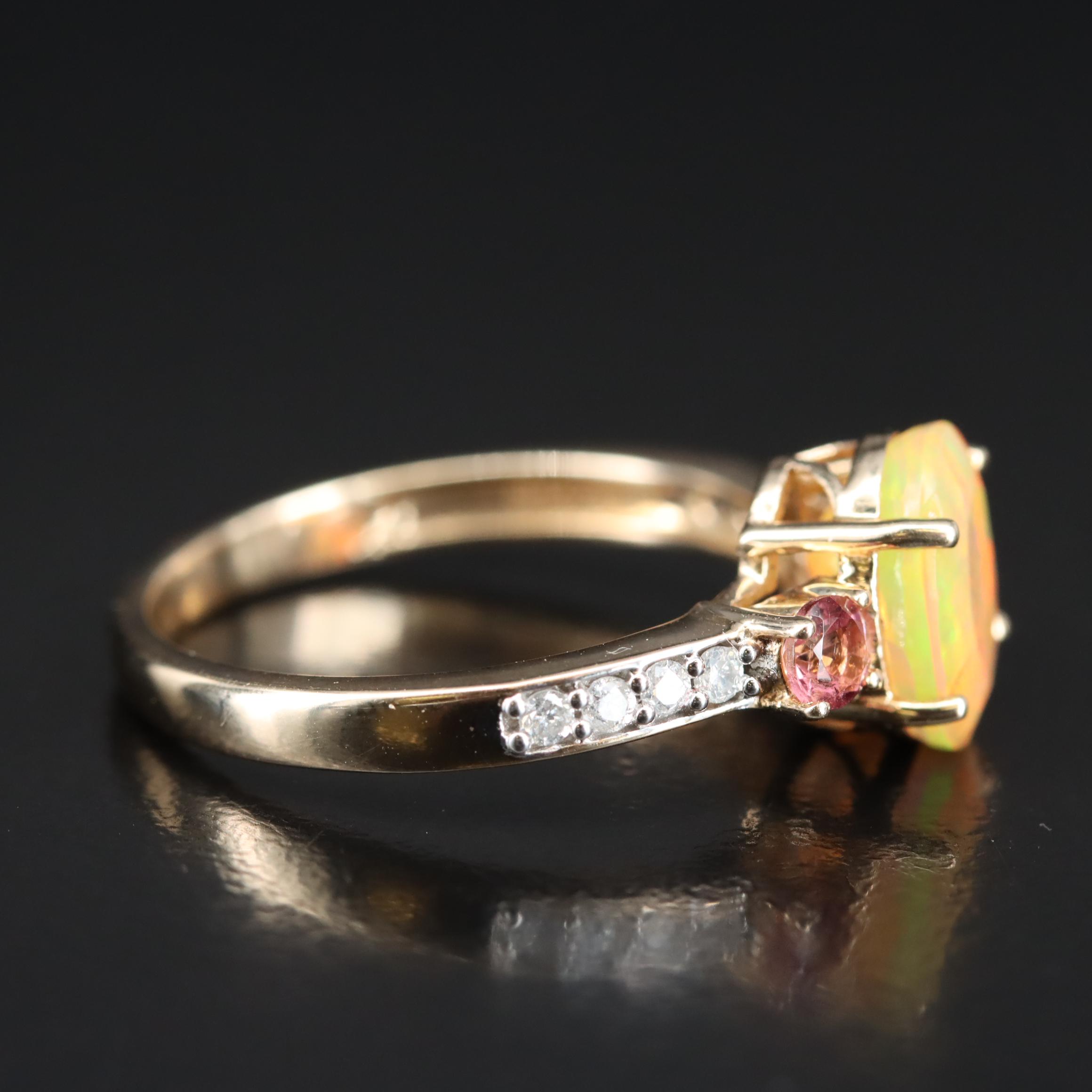 10K Opal, Tourmaline and Diamond Ring