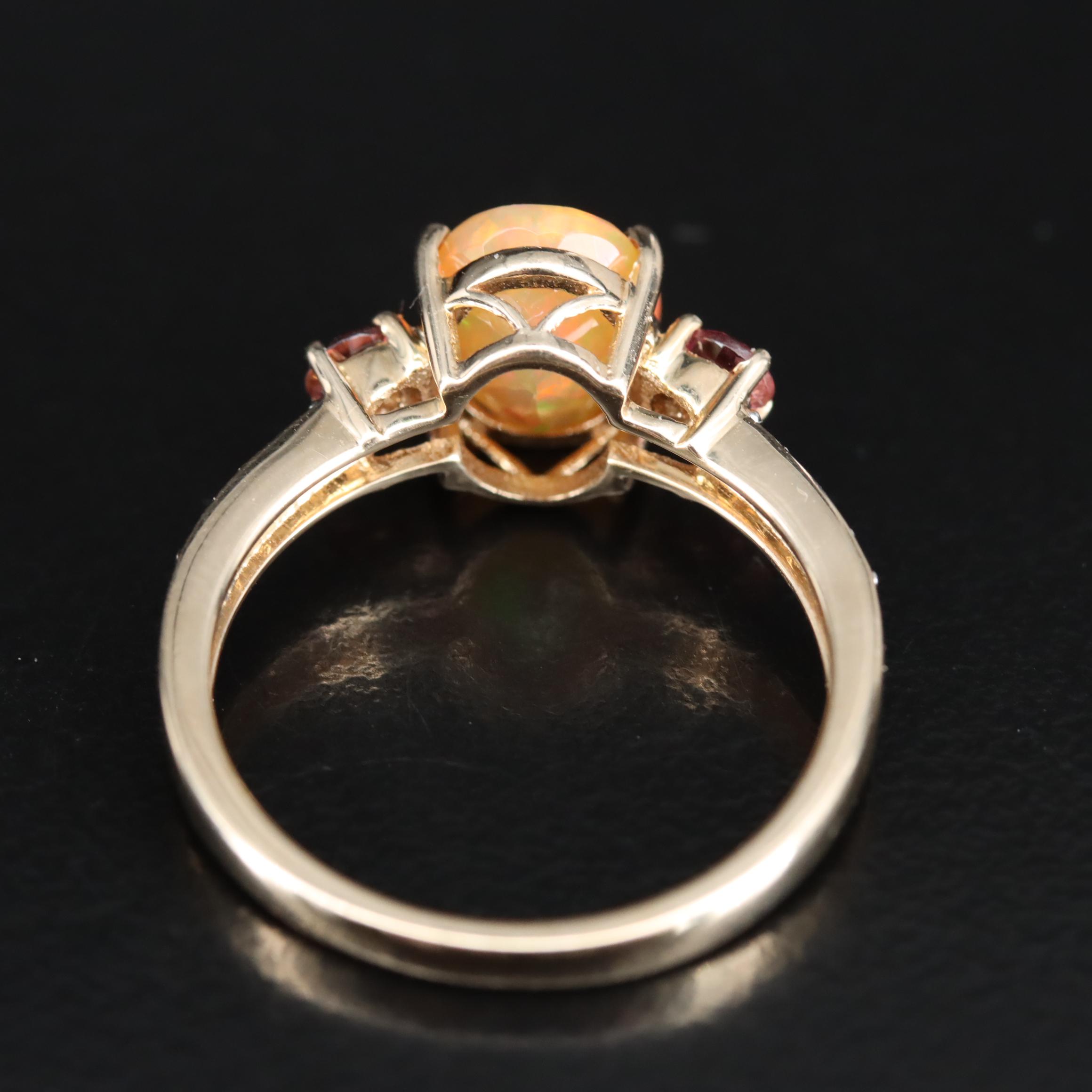 10K Opal, Tourmaline and Diamond Ring