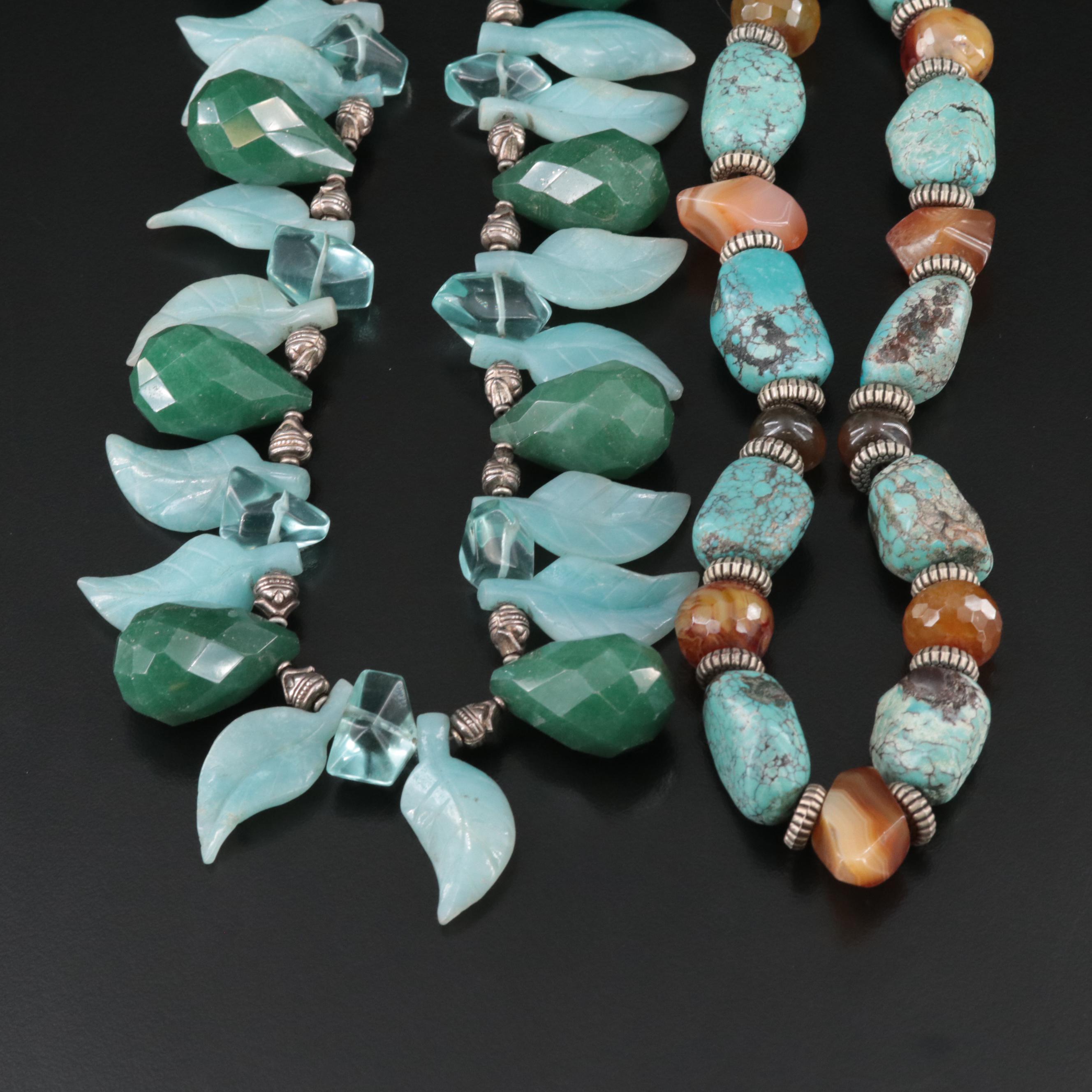 Sterling Necklaces Featuring Turquoise, Agate, and Glass