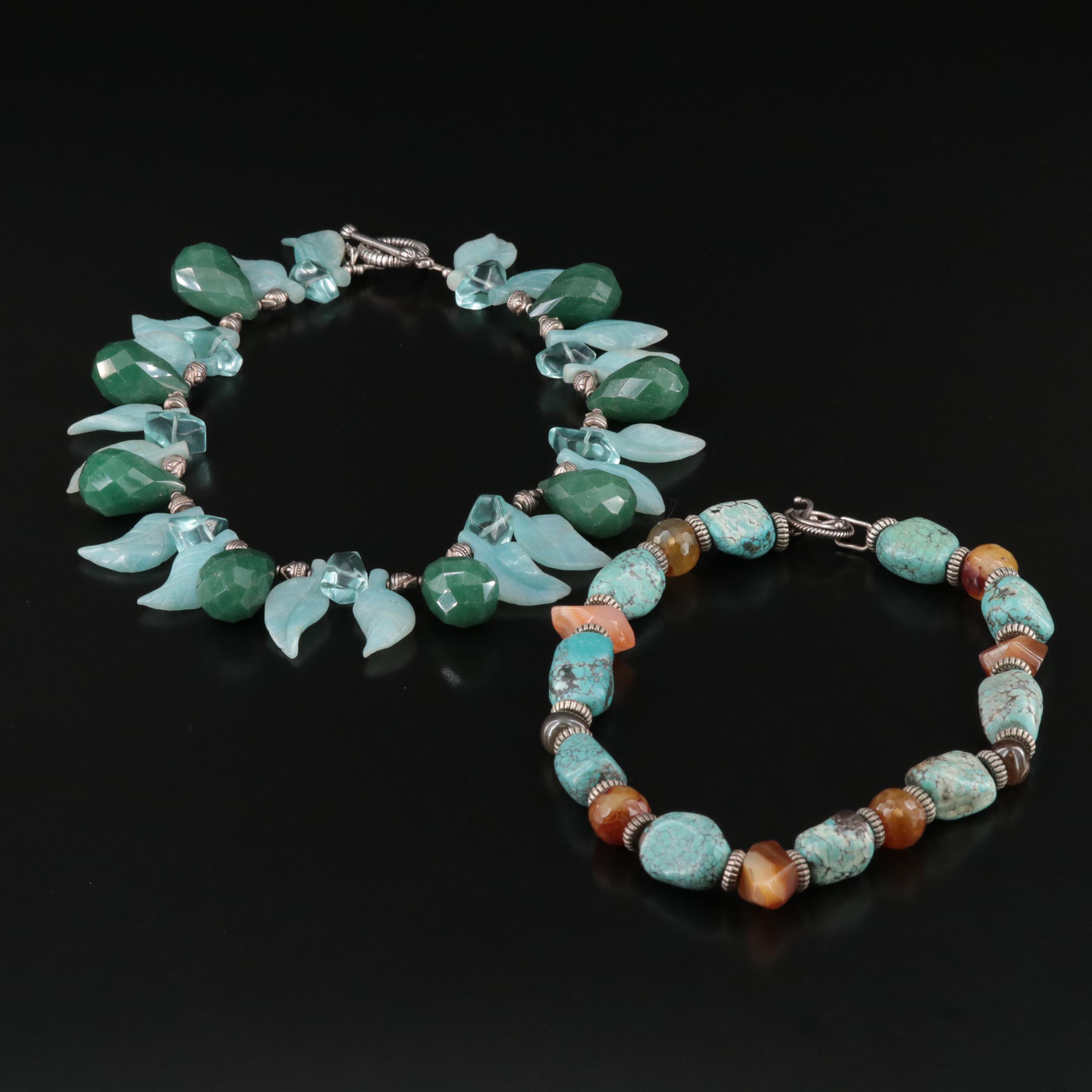Sterling Necklaces Featuring Turquoise, Agate, and Glass