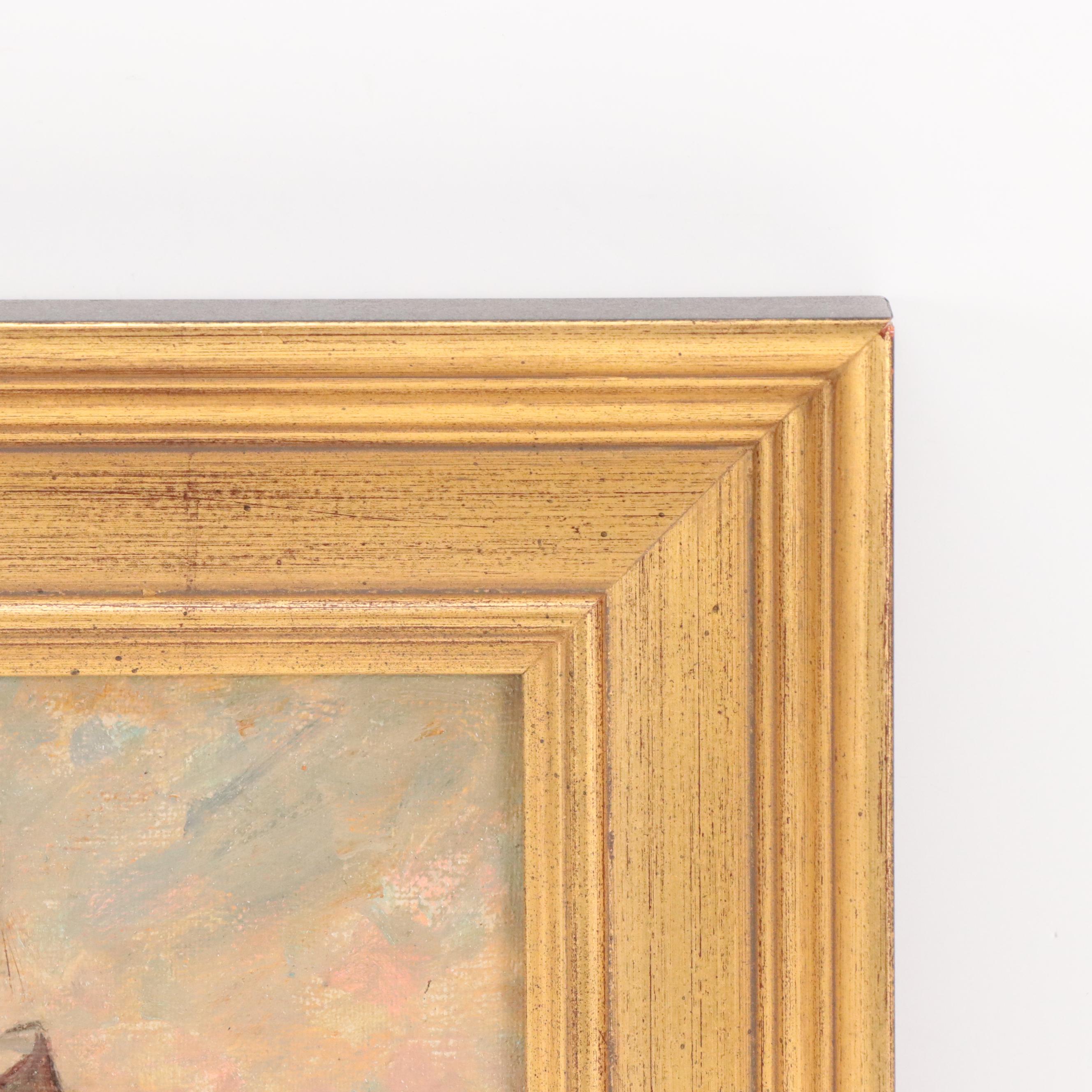 Landscape Oil Painting of Boats in Harbor Scene