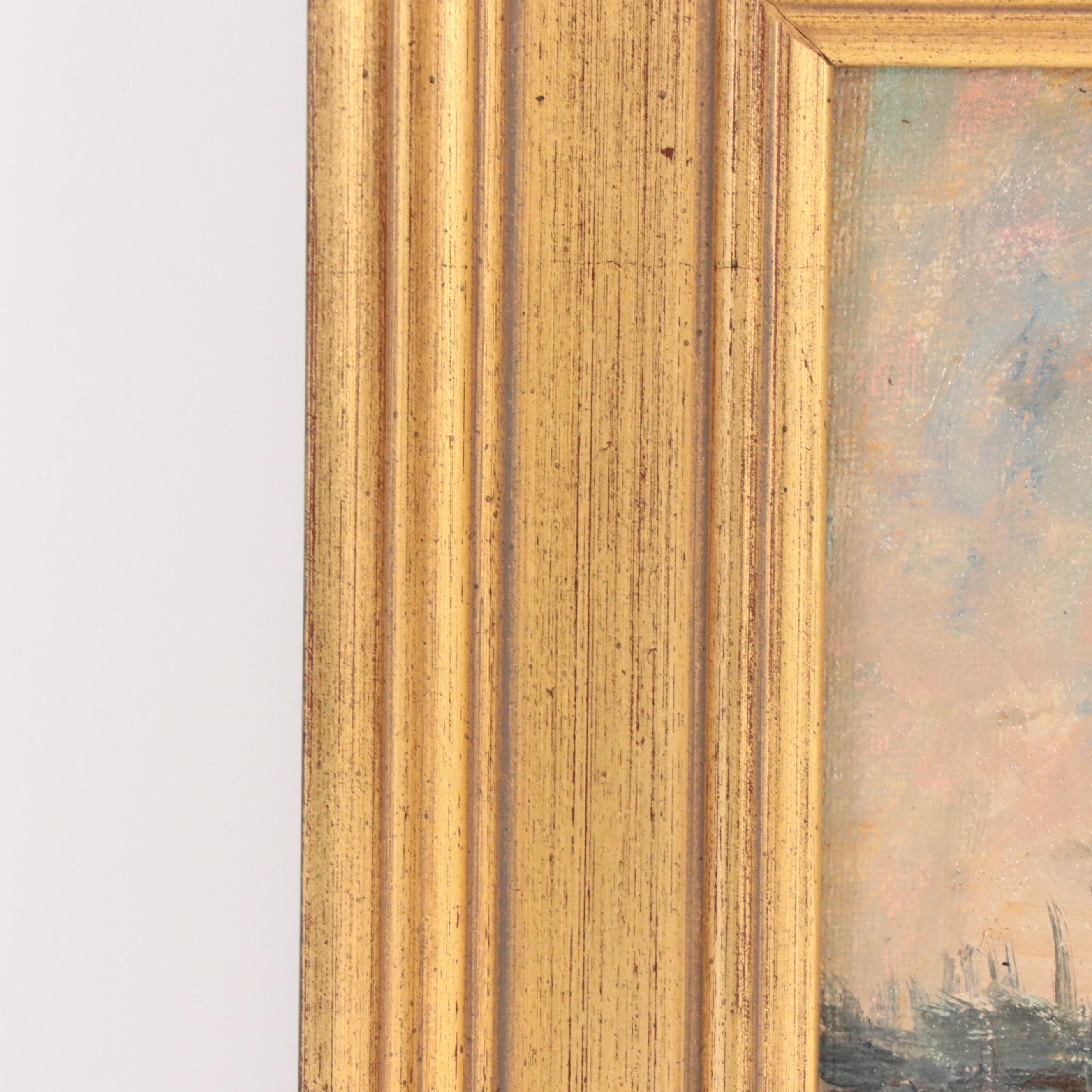 Landscape Oil Painting of Boats in Harbor Scene