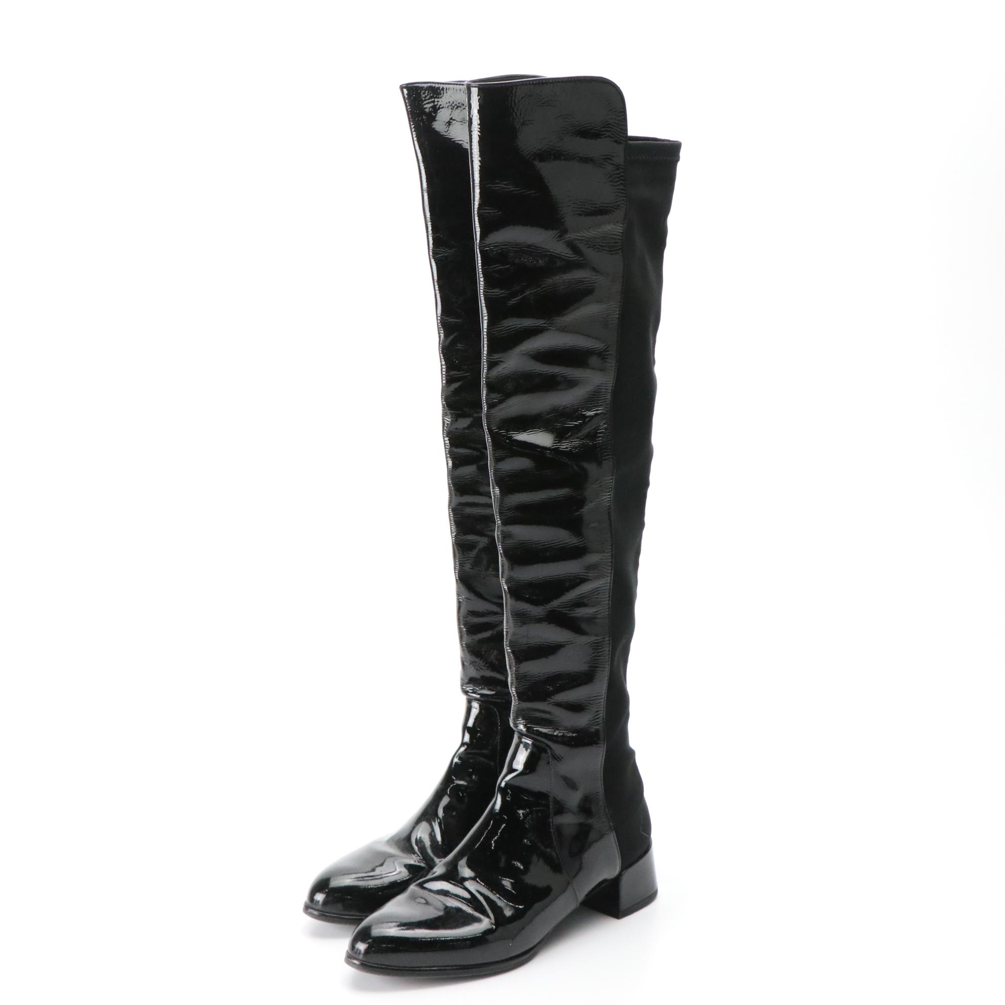 Stuart Weitzman Black Patent Leather and Textile Boots and M. Gemi Suede Clogs