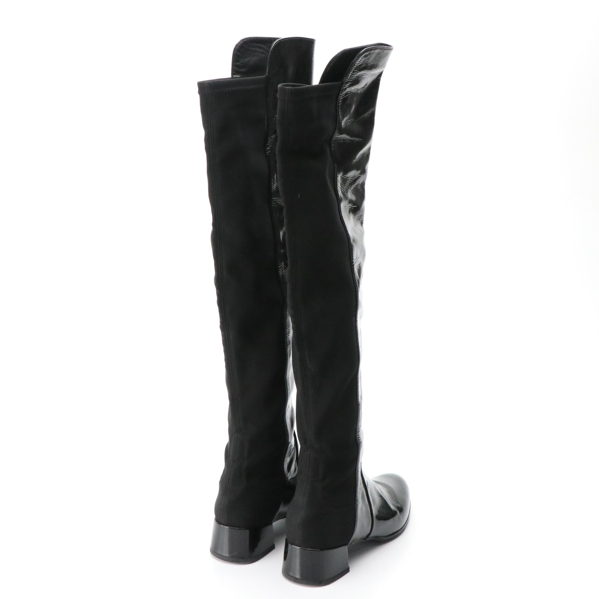 Stuart Weitzman Black Patent Leather and Textile Boots and M. Gemi Suede Clogs