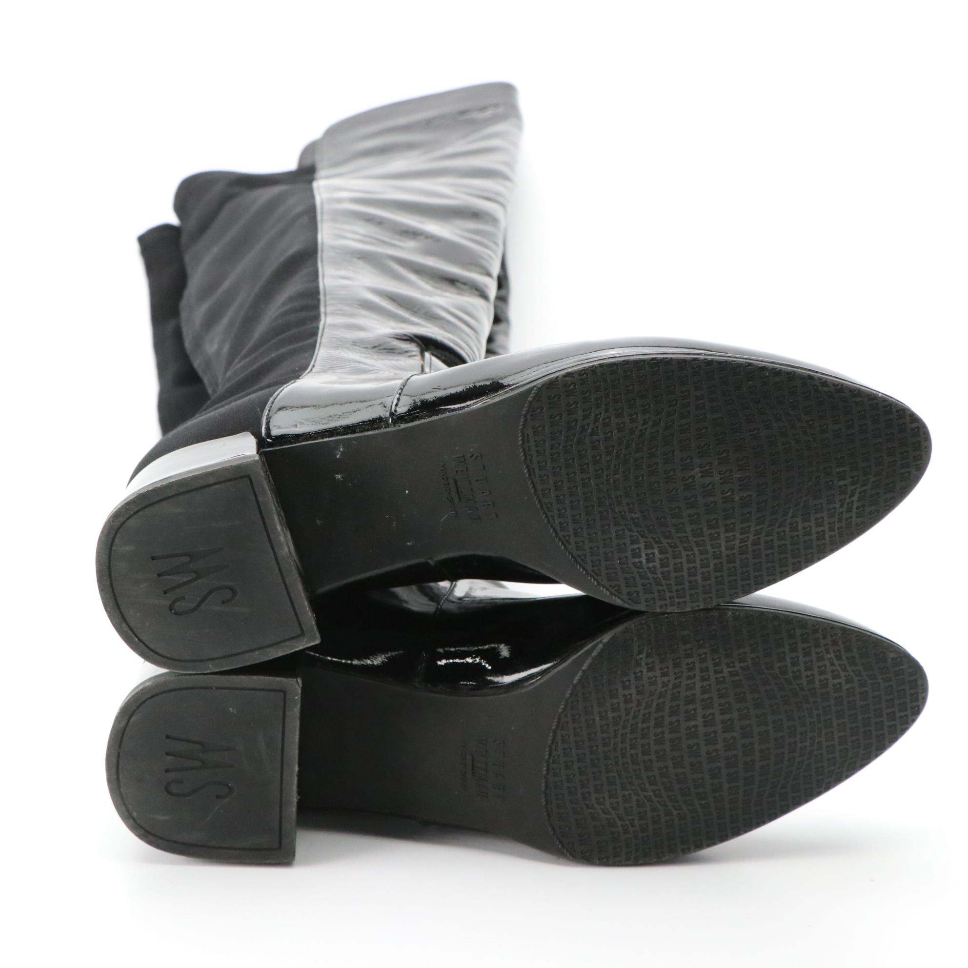 Stuart Weitzman Black Patent Leather and Textile Boots and M. Gemi Suede Clogs