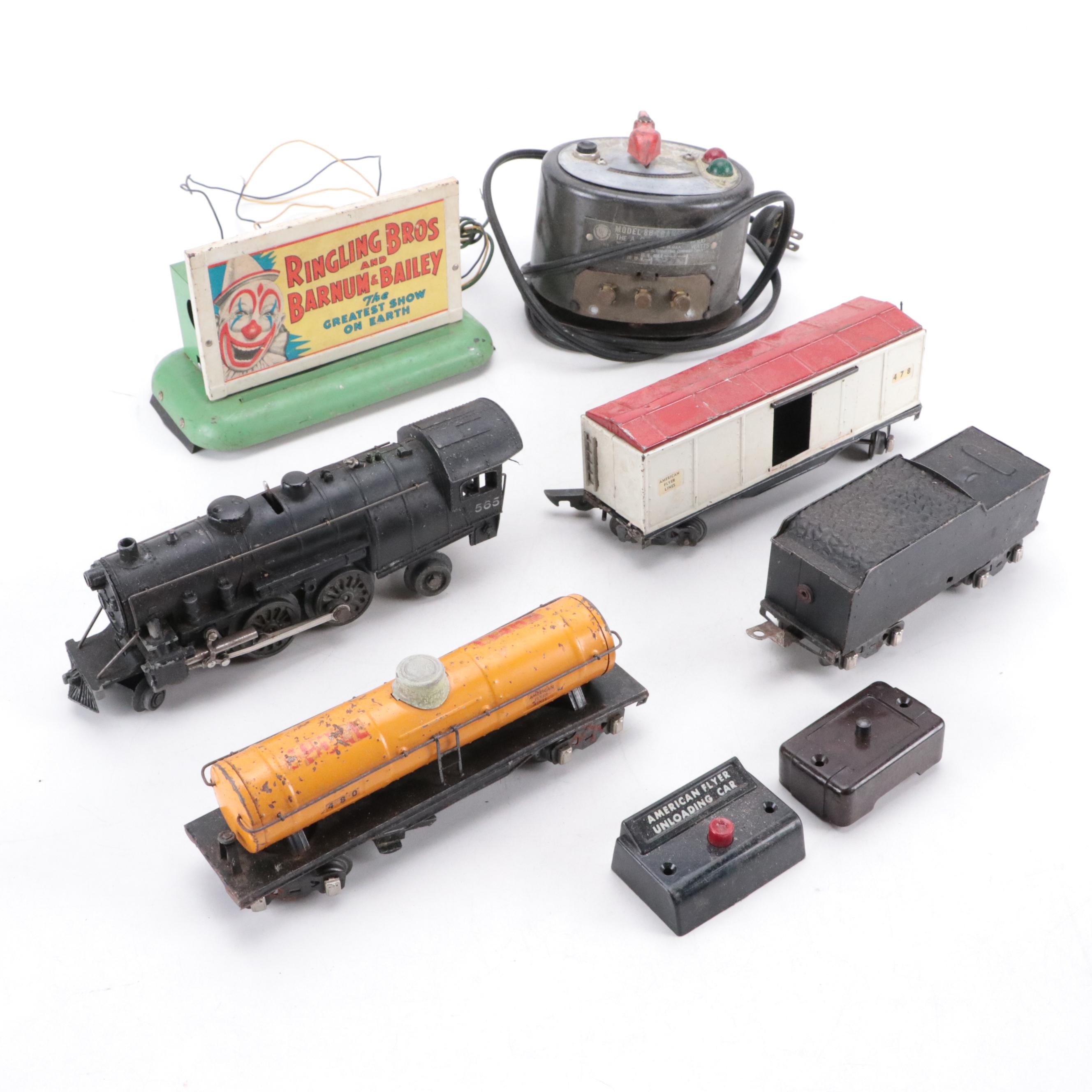 American Flyer O Gauge Locomotive and Tender with Boxcar, Tanker, and More