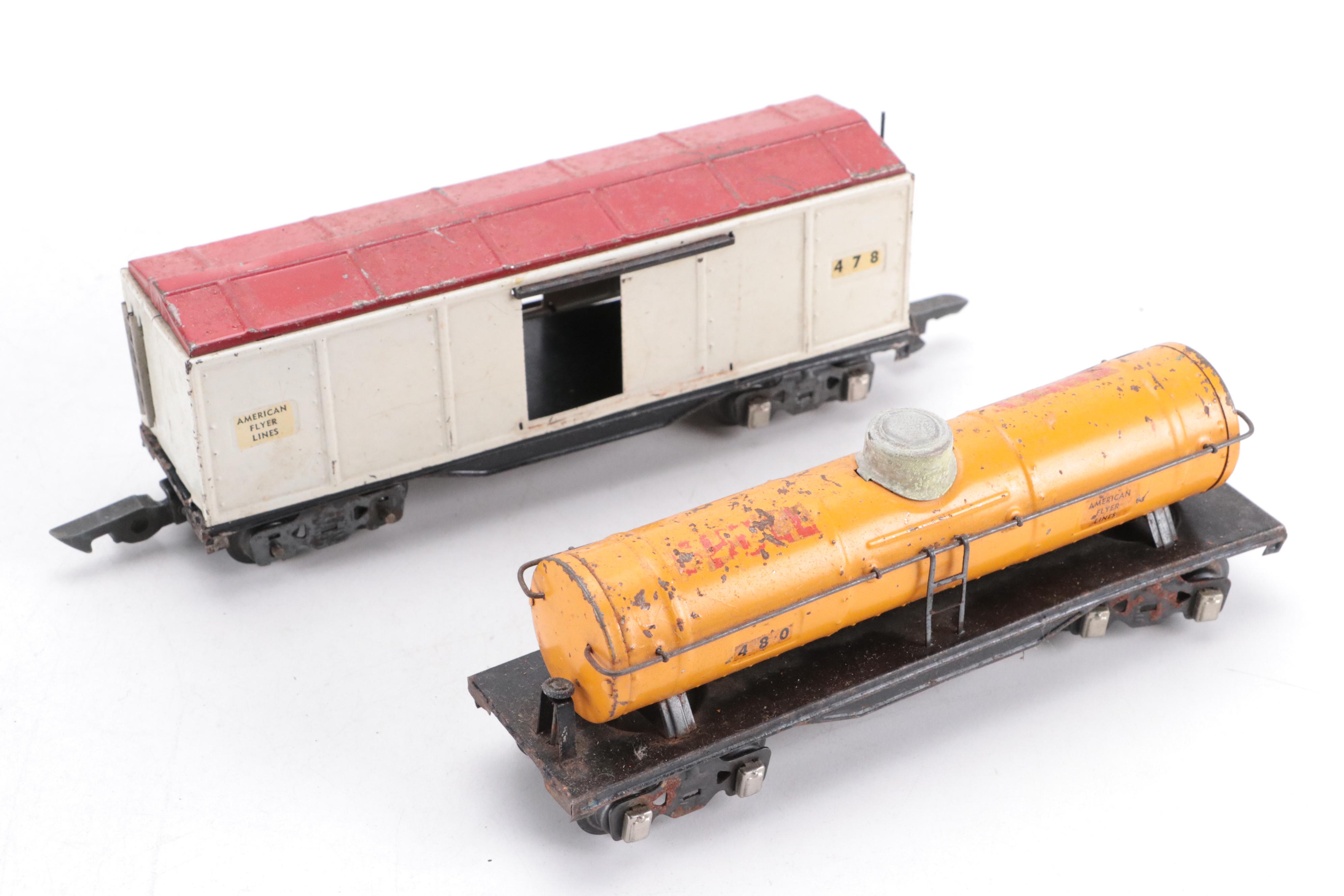American Flyer O Gauge Locomotive and Tender with Boxcar, Tanker, and More