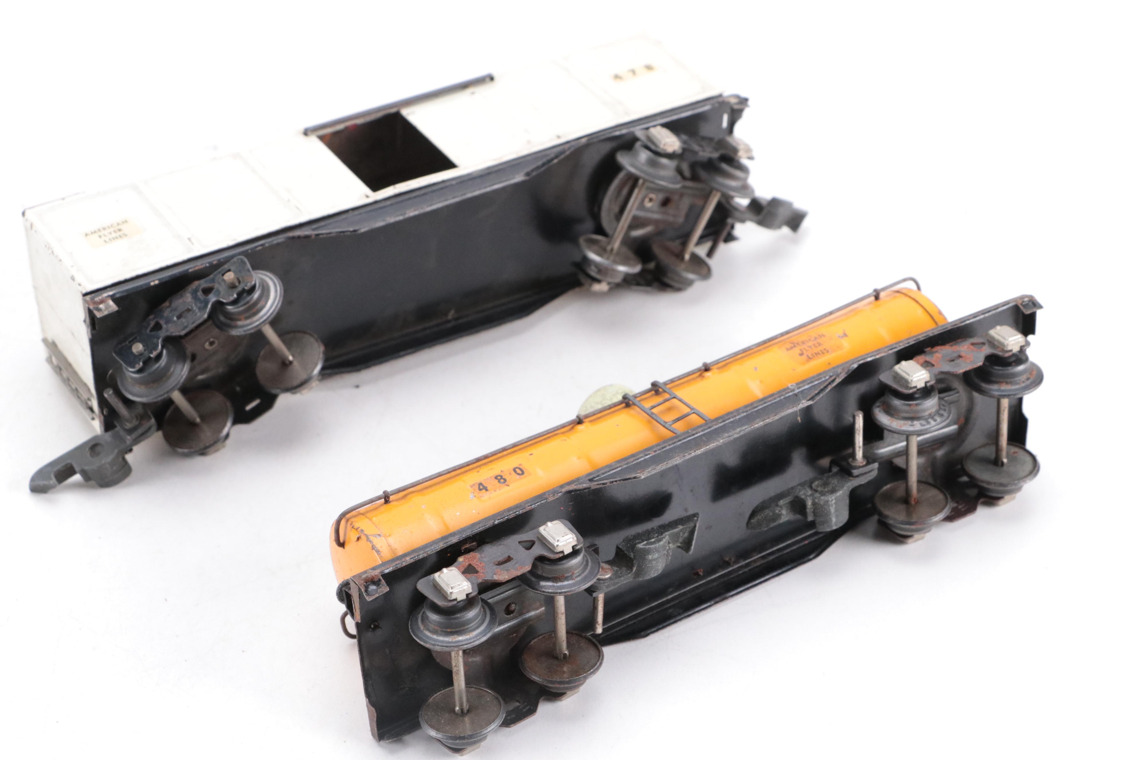 American Flyer O Gauge Locomotive and Tender with Boxcar, Tanker, and More