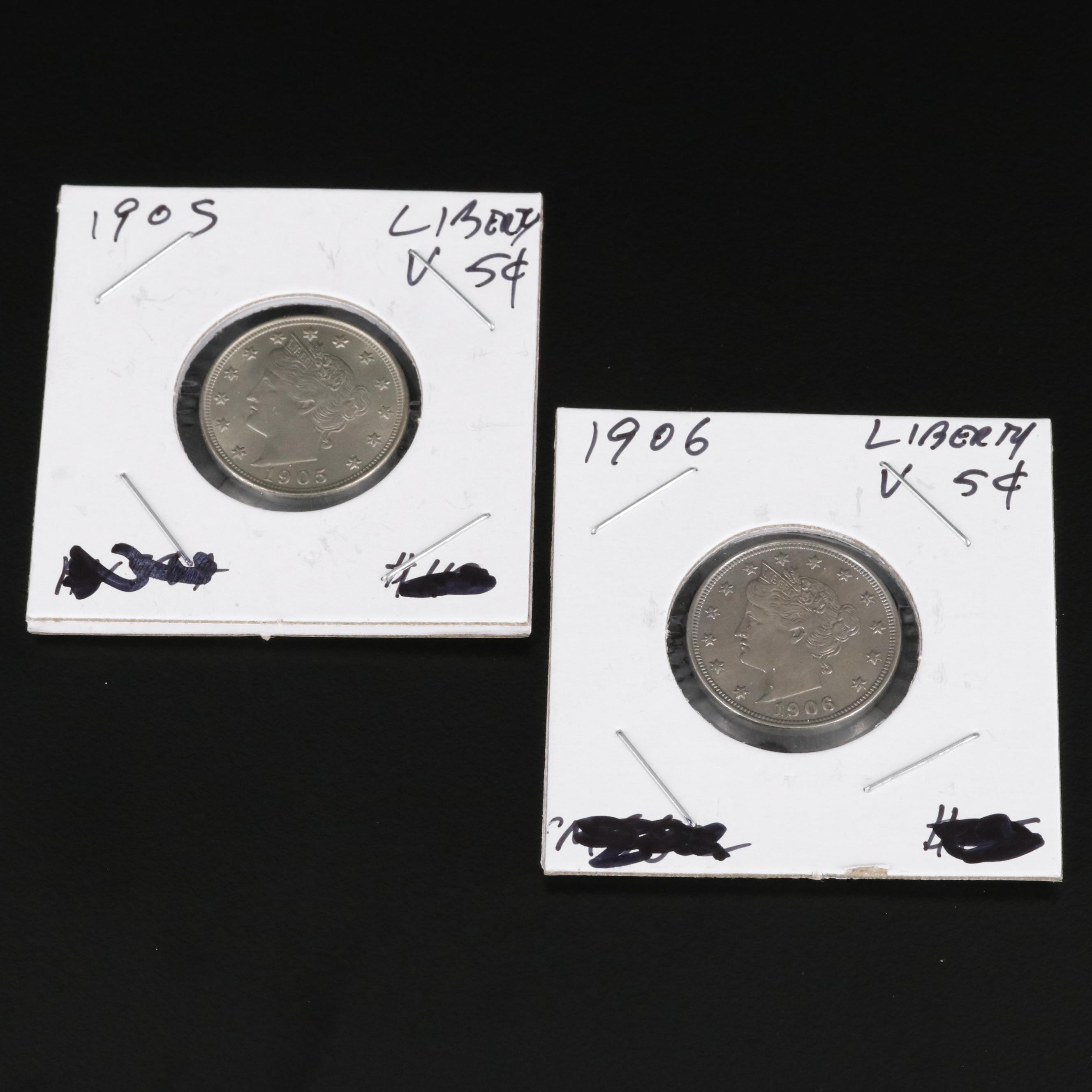 1905 and 1906 Liberty Head "V" Nickels