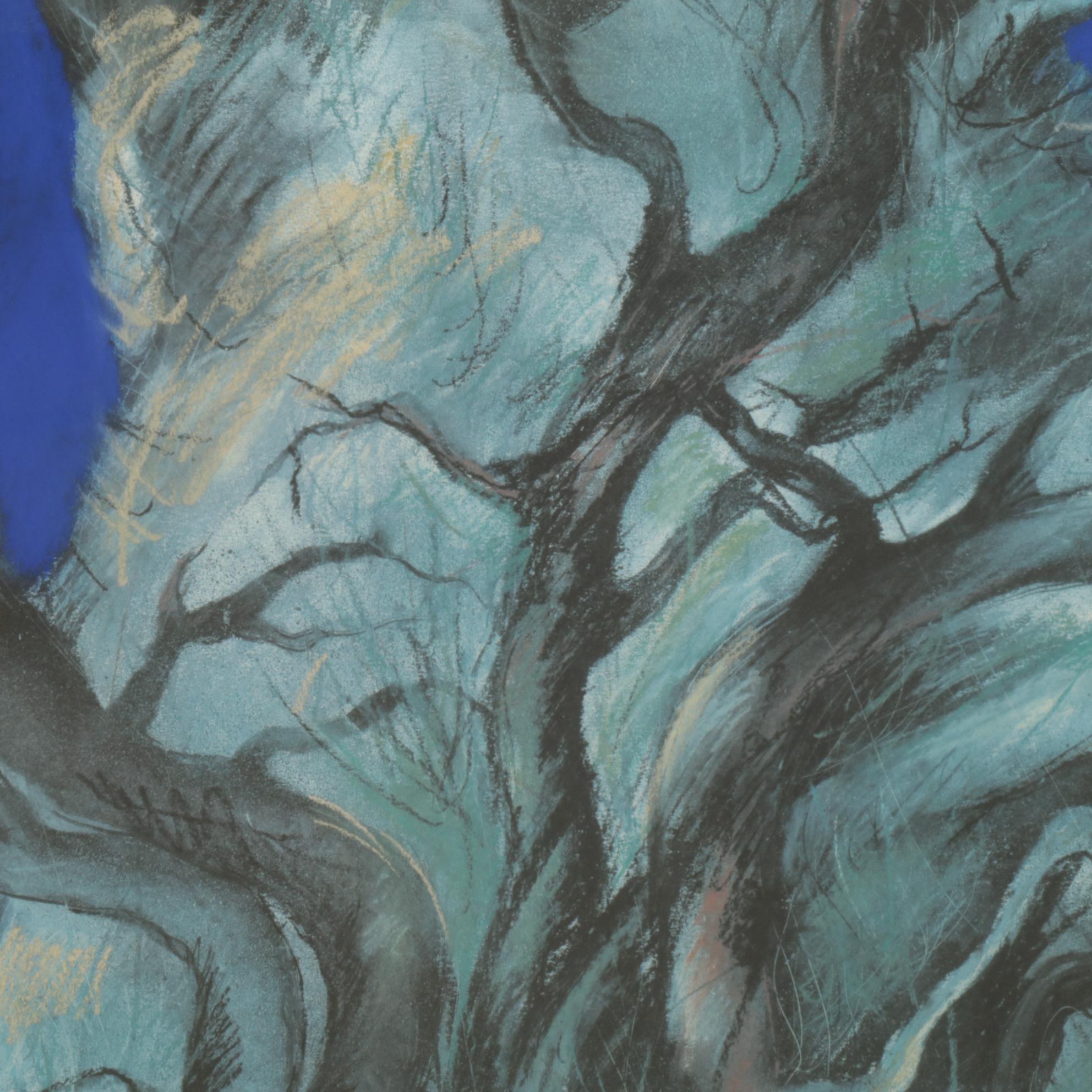 Stylized Nocturne Forest Landscape Color Lithograph, 1989