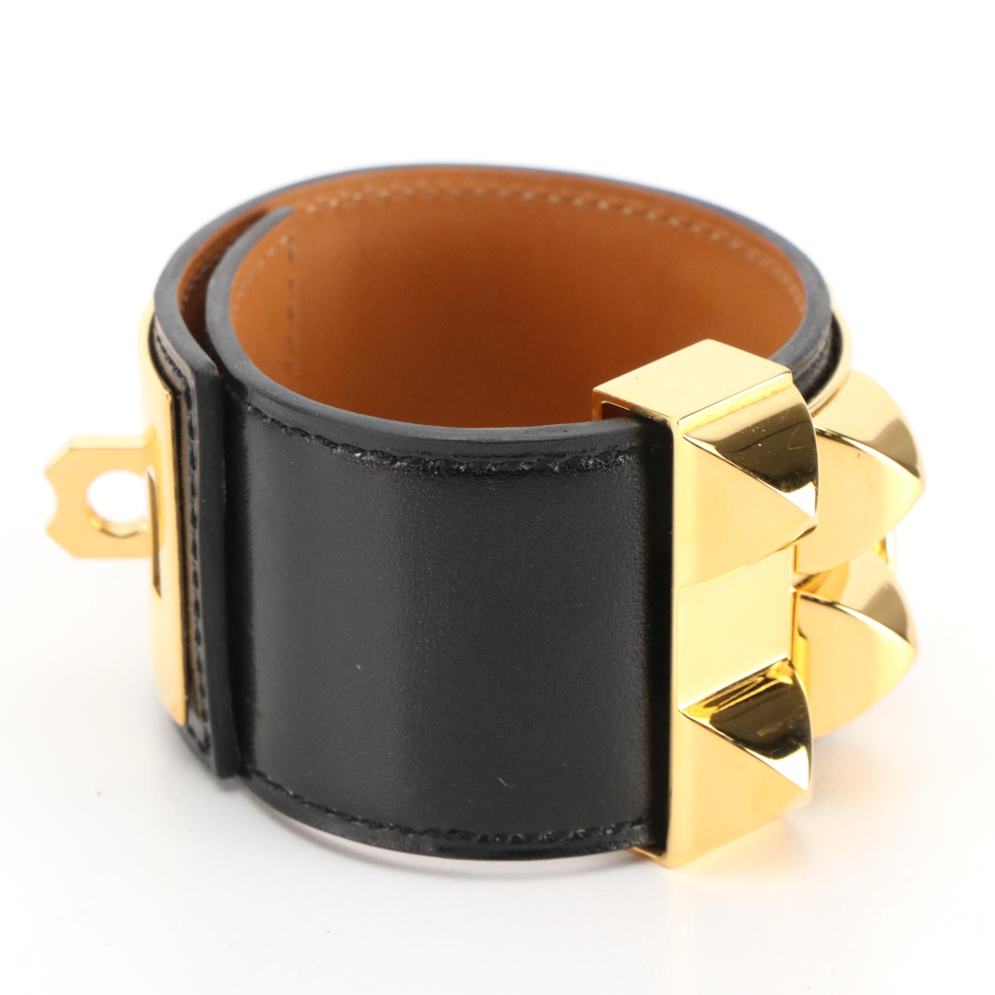 Hermès Collier de Chien Bracelet in Black Leather with Box