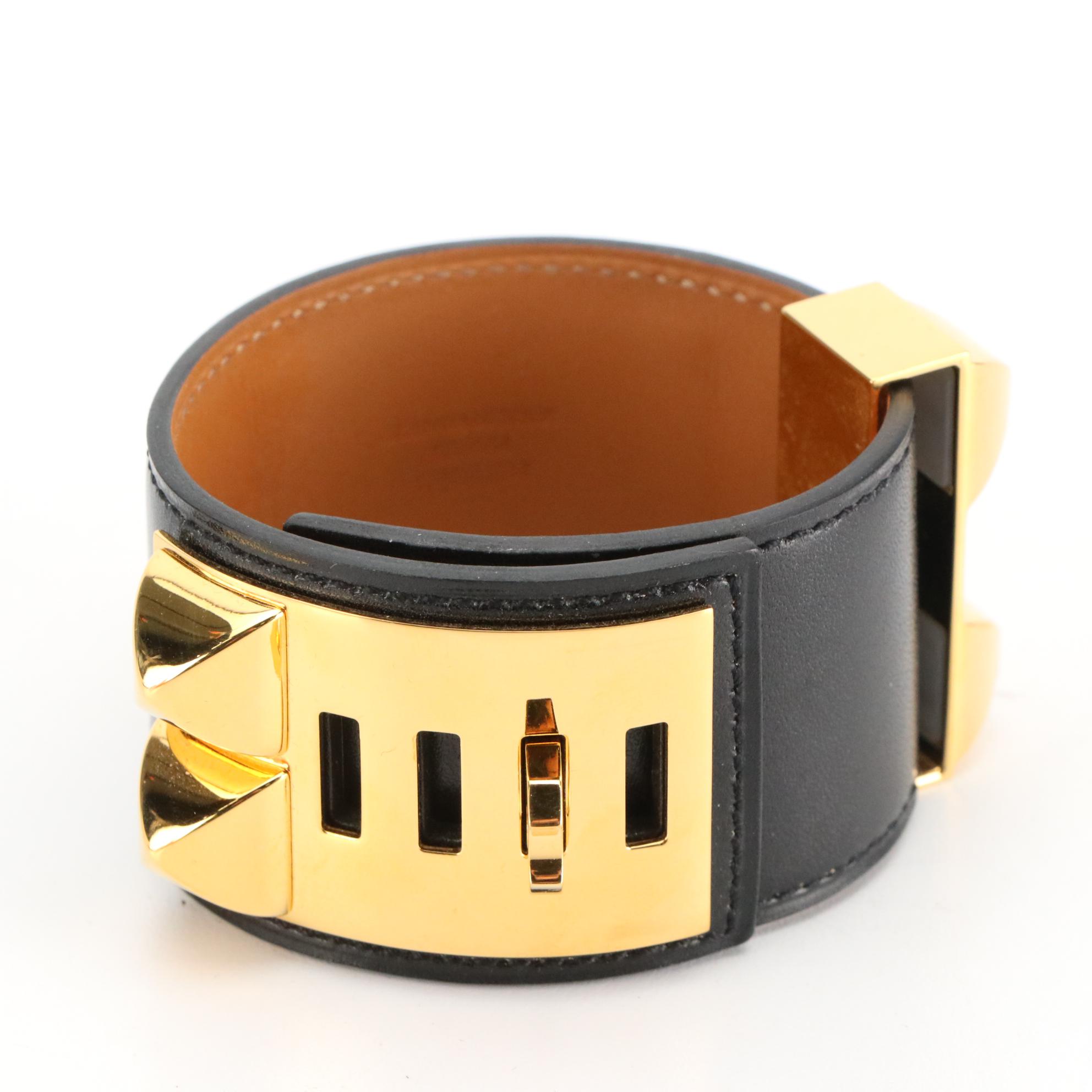 Hermès Collier de Chien Bracelet in Black Leather with Box