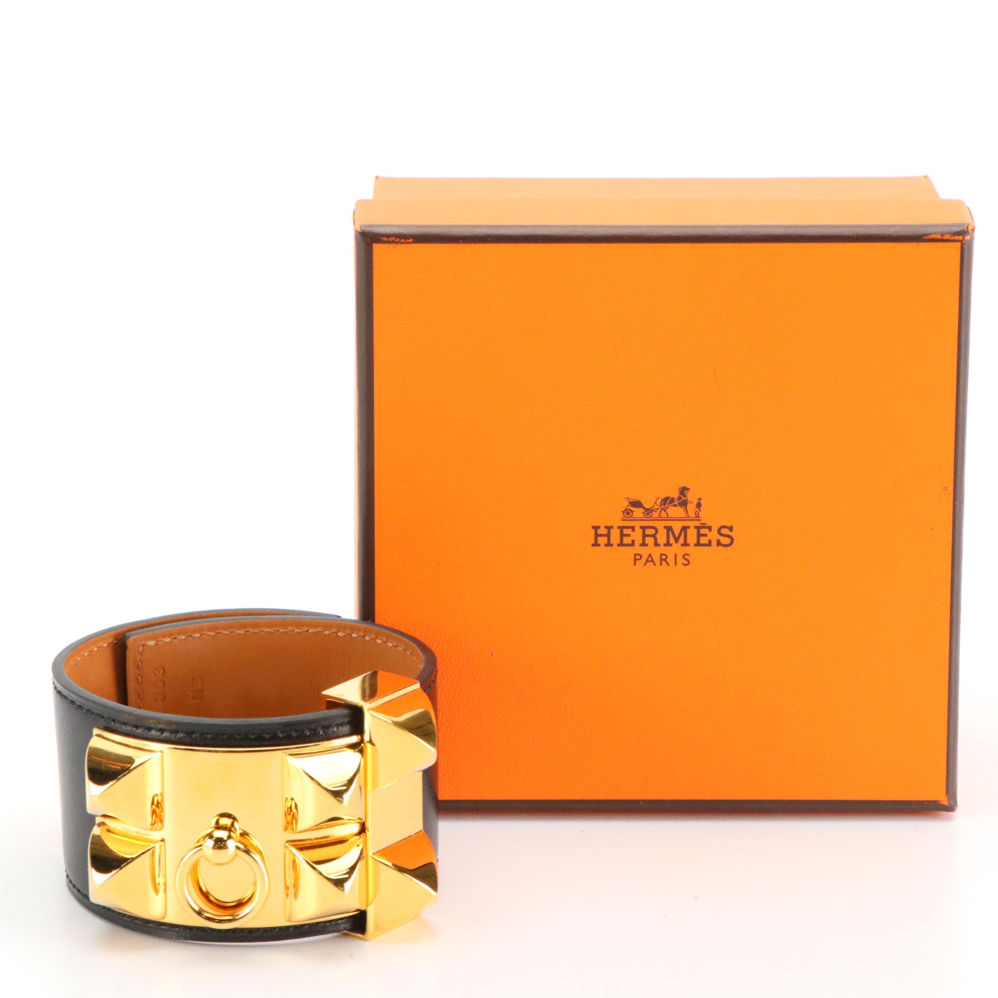 Hermès Collier de Chien Bracelet in Black Leather with Box
