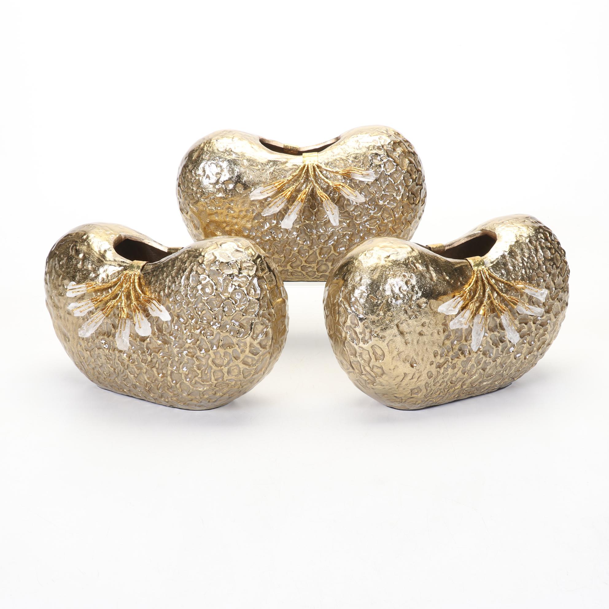 Three John-Richard Quartz Crystal Embellished Pod Vases