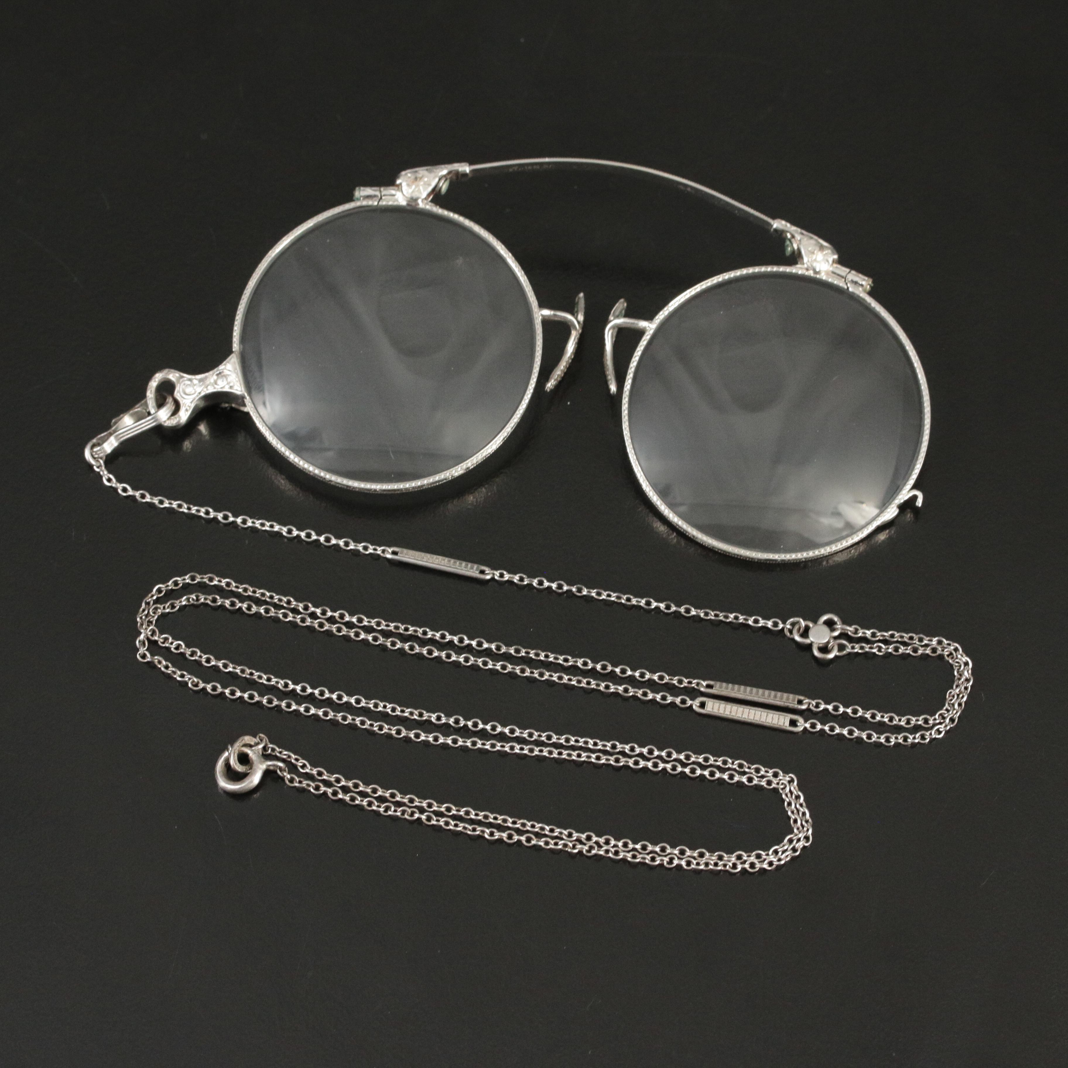 14K lorgnette with Sterling Chain Necklace