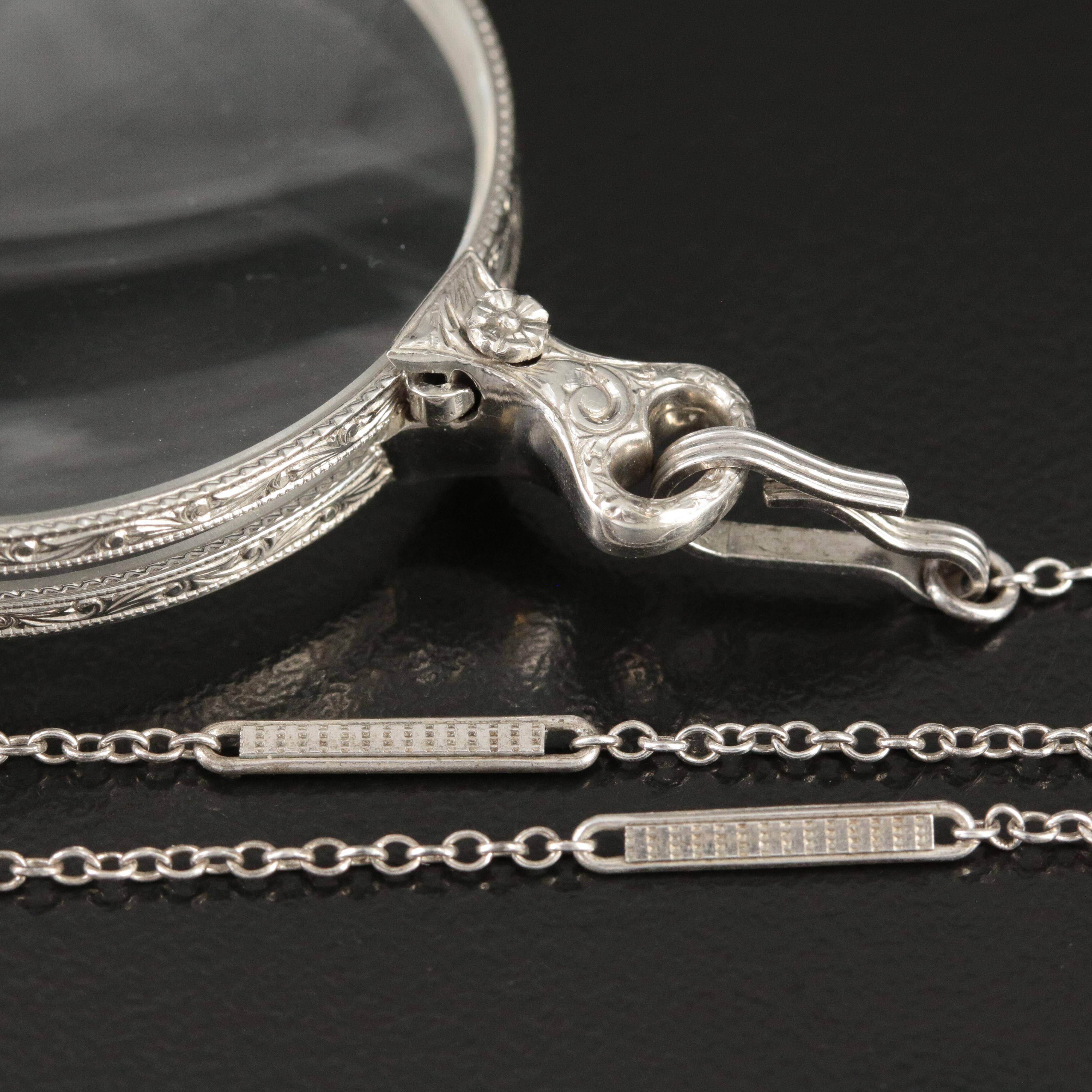 14K lorgnette with Sterling Chain Necklace