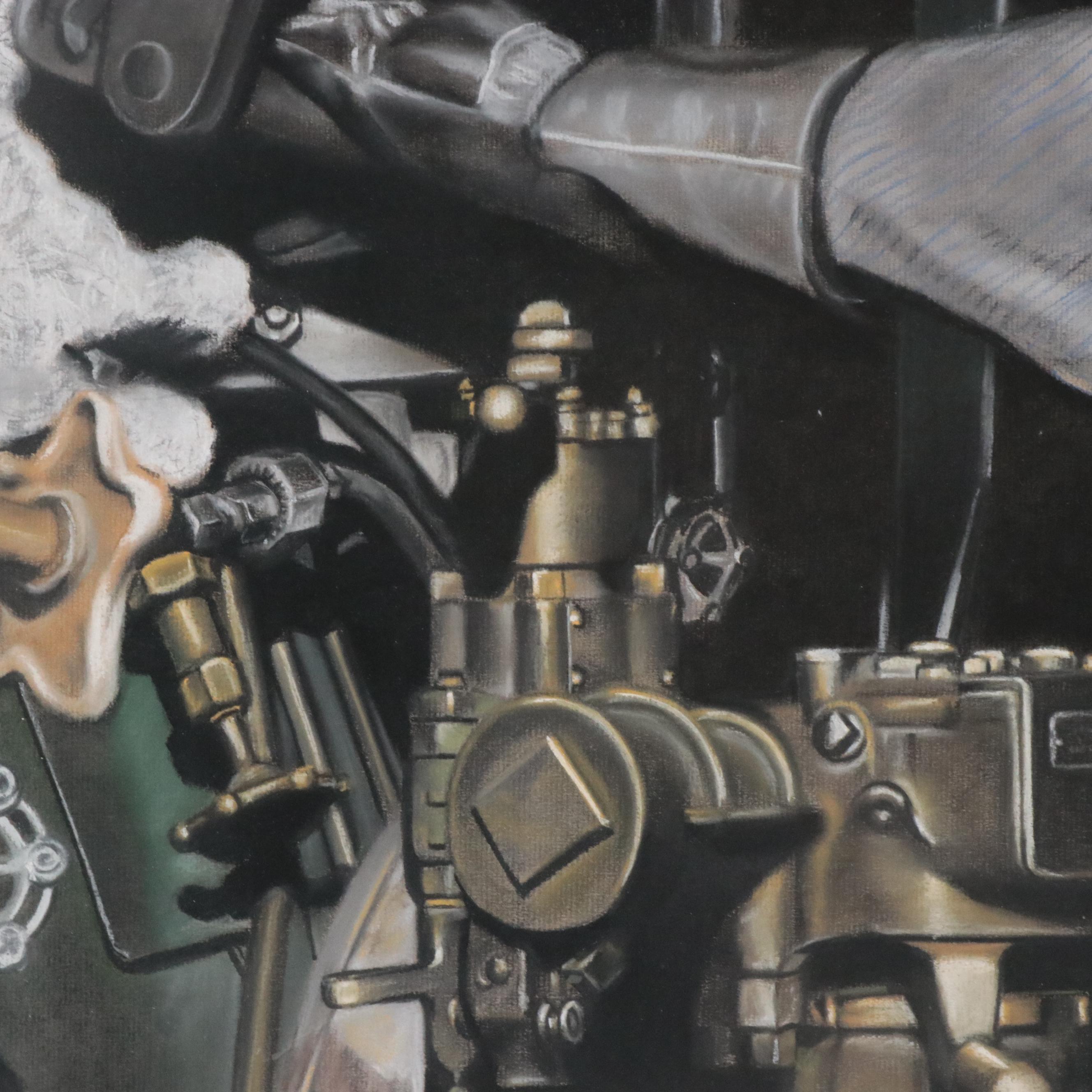 Large-Scale Hyperrealist Colored Pencil Drawing of Railroad Conductor Bill Smith