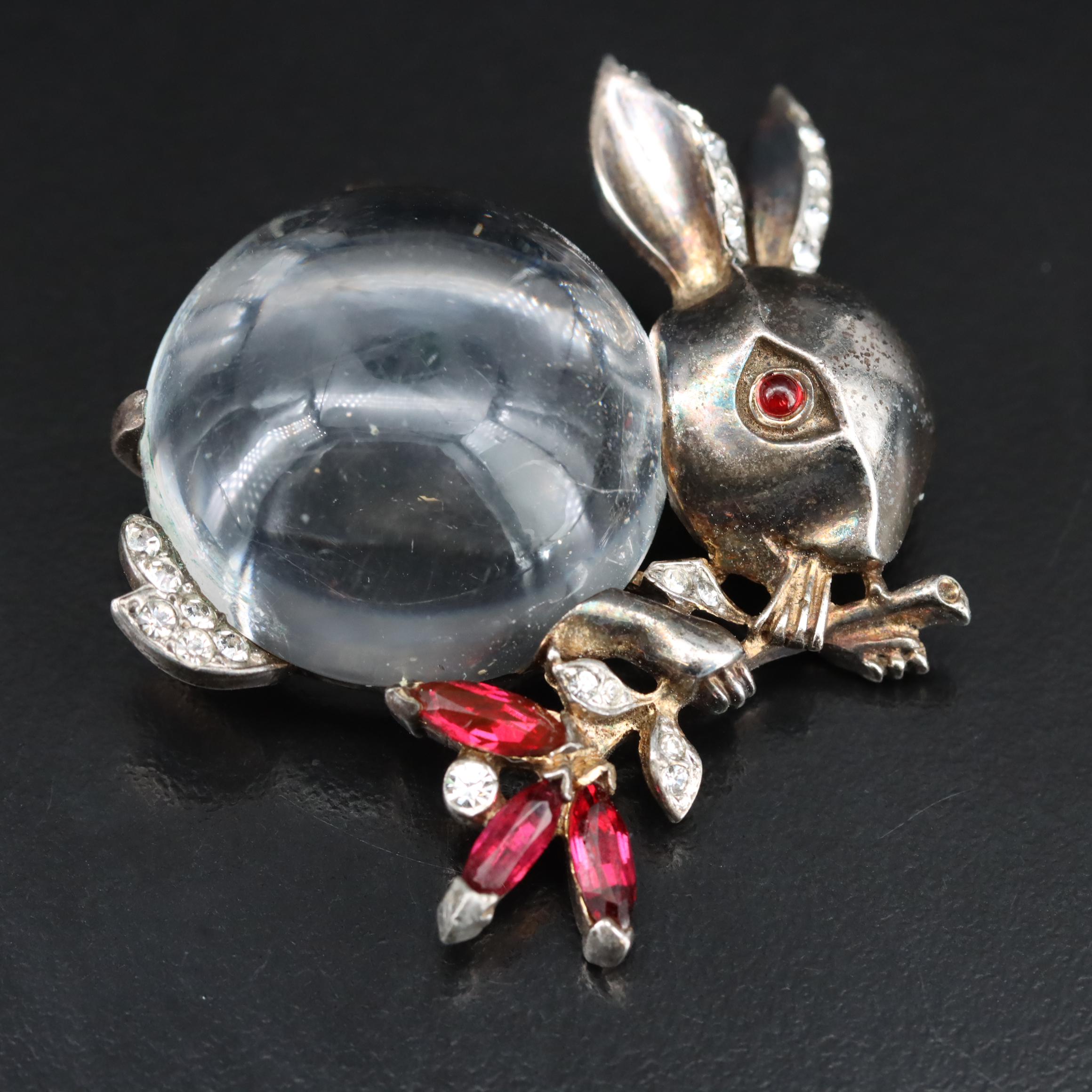 1943 Alfred Philippe for Crown Trifari Lucite Jelly Belly Rabbit Brooch
