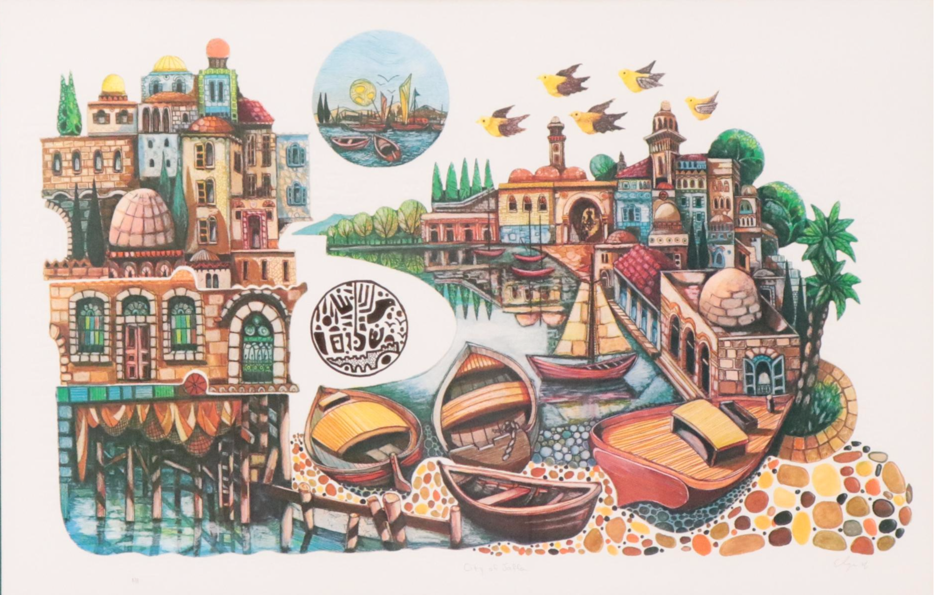 Amram Ebgi Lithograph "City of Jaffa"