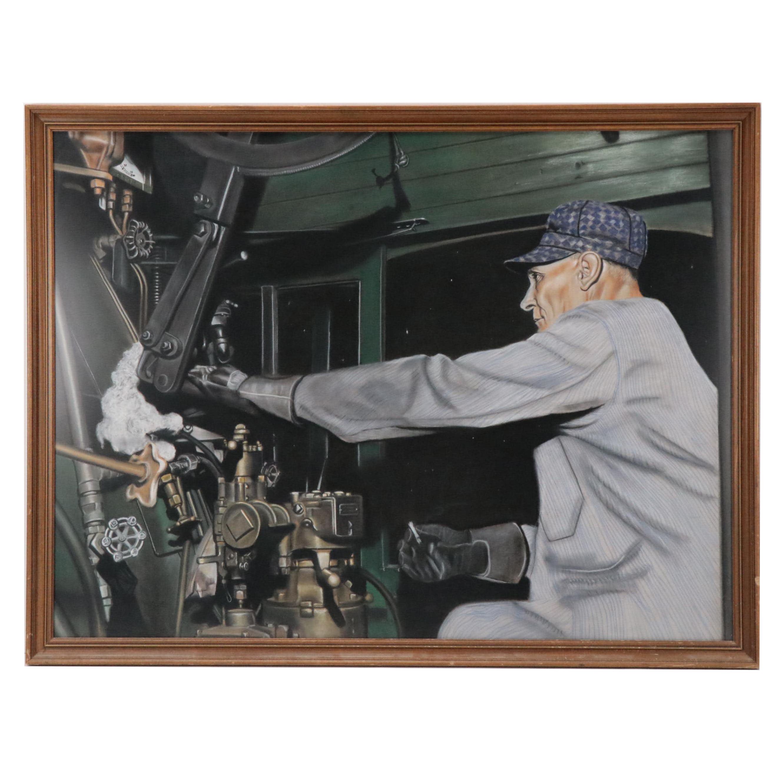 Large-Scale Hyperrealist Colored Pencil Drawing of Railroad Conductor Bill Smith