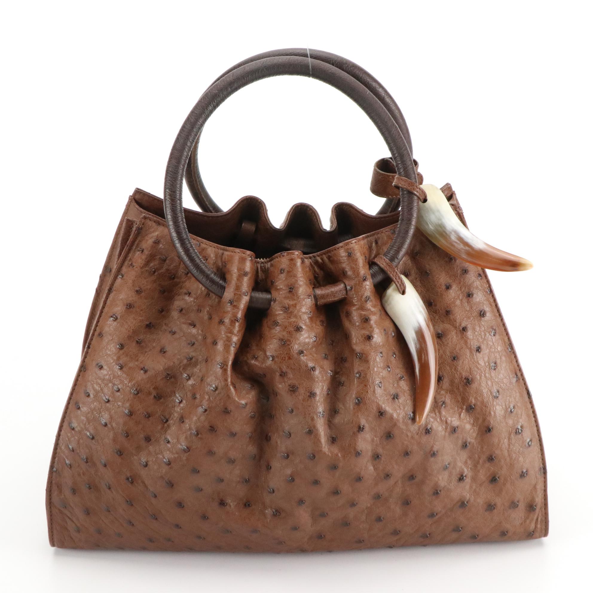 Hornback Croc, Ostrich Embossed, and Leather Front-Flap Bag & Other Handbag